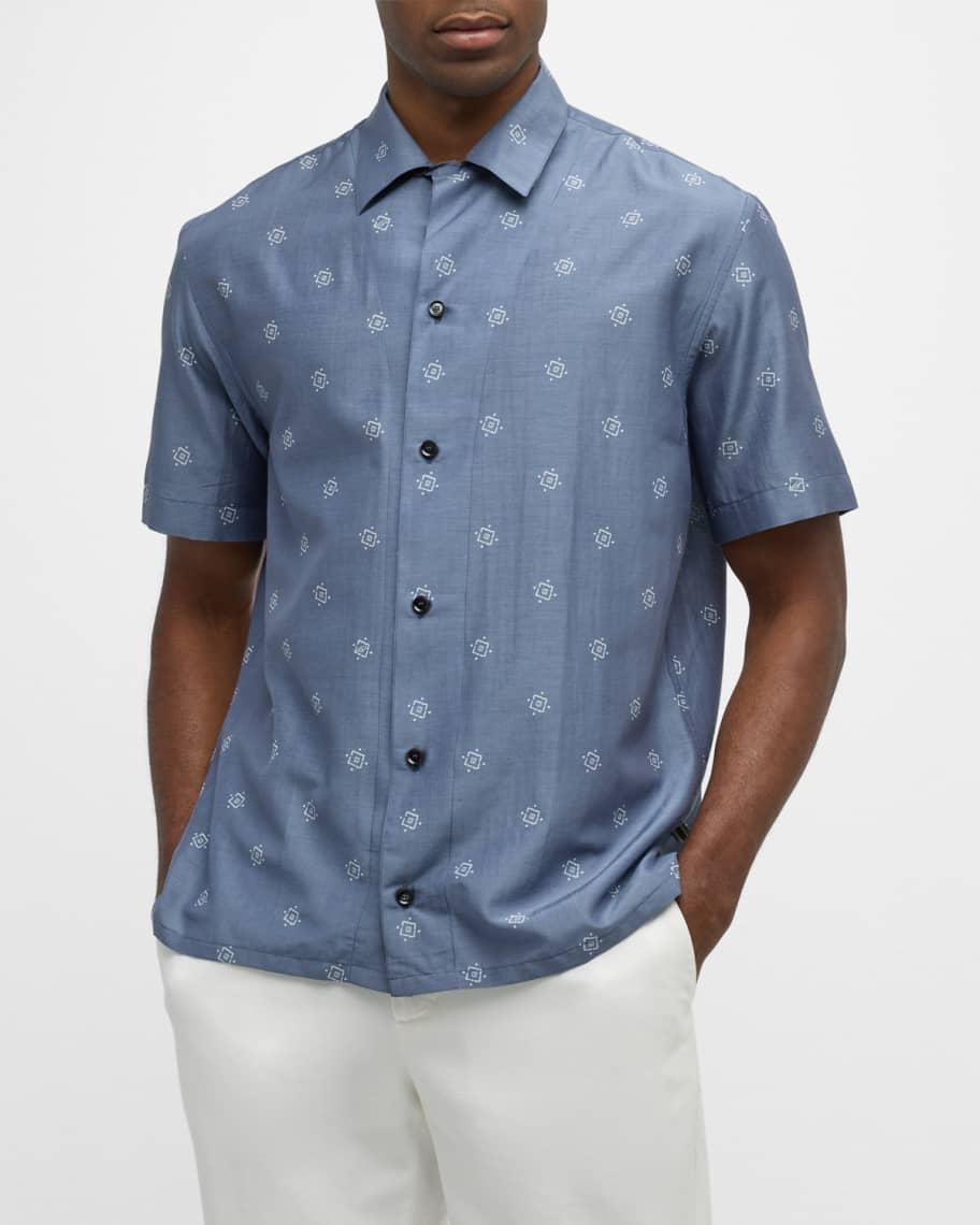 Mens Cotton-Silk Geometric-Print Camp Shirt Product Image