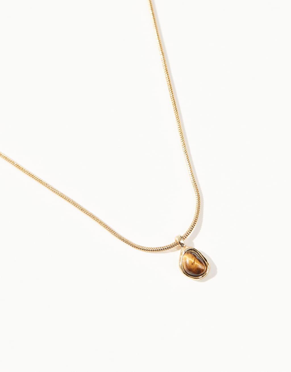 ASOS DESIGN 14k gold plated necklace with real tigers eye pendant Product Image