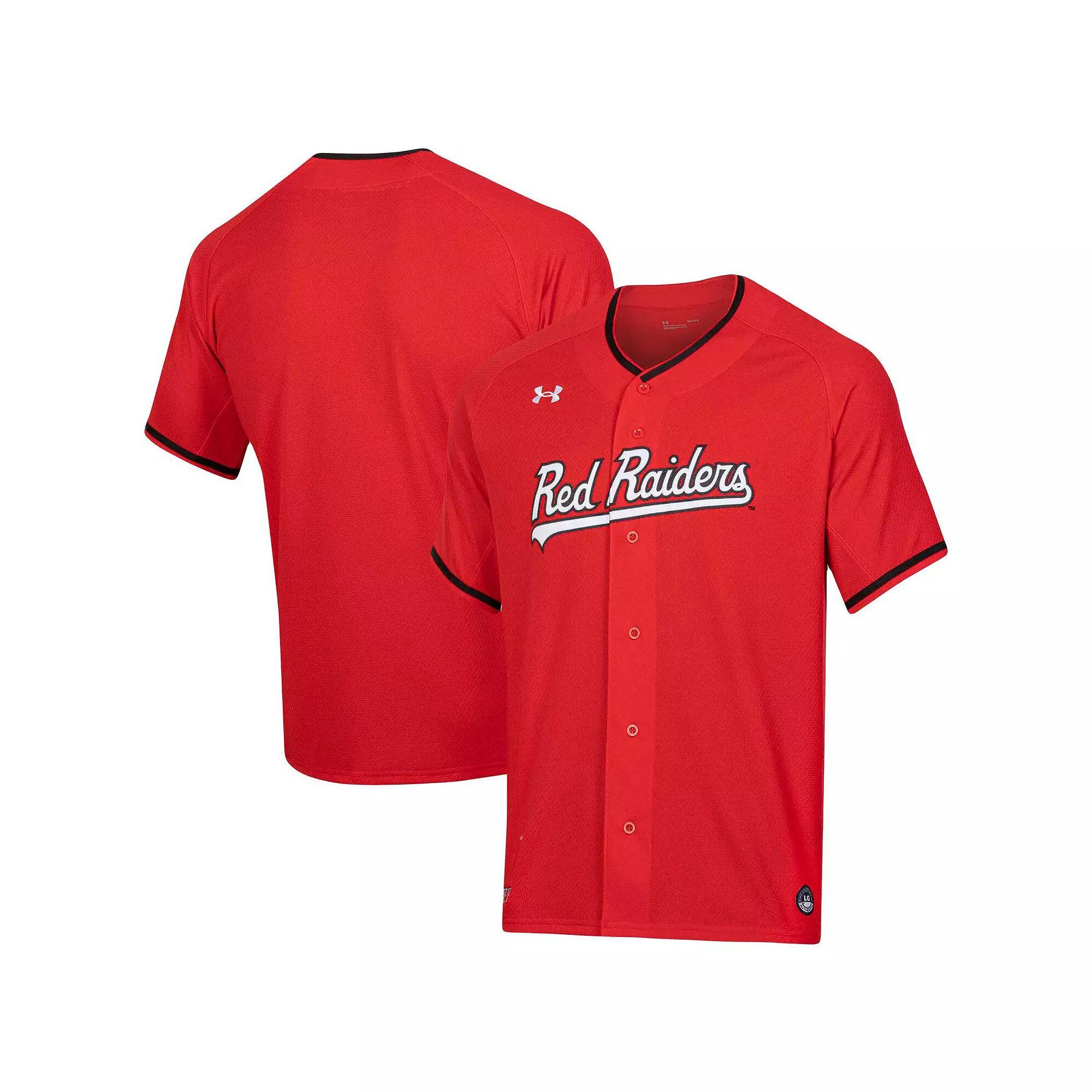 Men's Under Armour Red Texas Tech Red Raiders Softball V-Neck Jersey, Size: Small Product Image