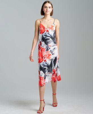 Natori Womens Floral-Print V-Neck Midi Slip Dress - Black Product Image