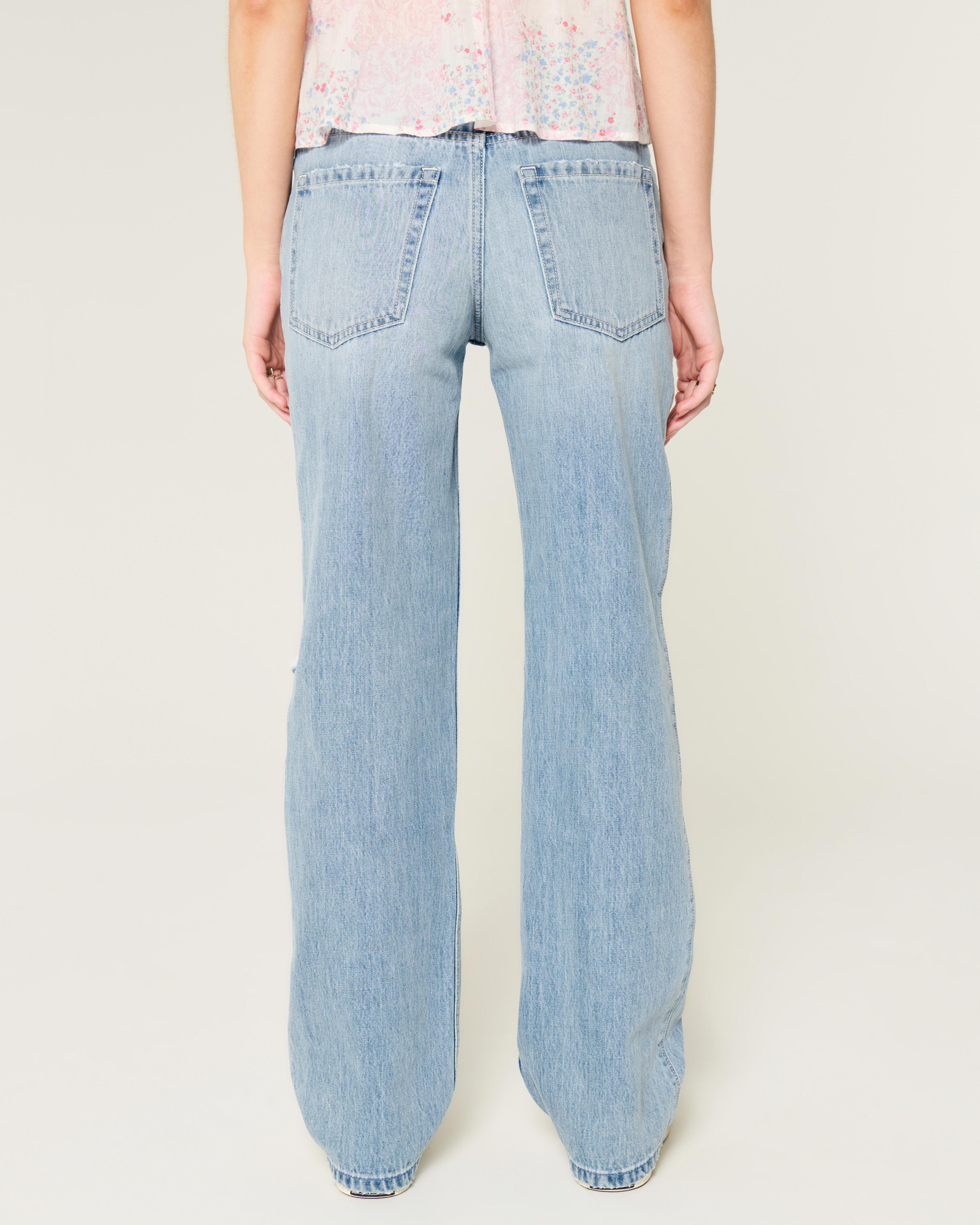 Low-Rise Ripped Light Wash Loose Jeans Product Image