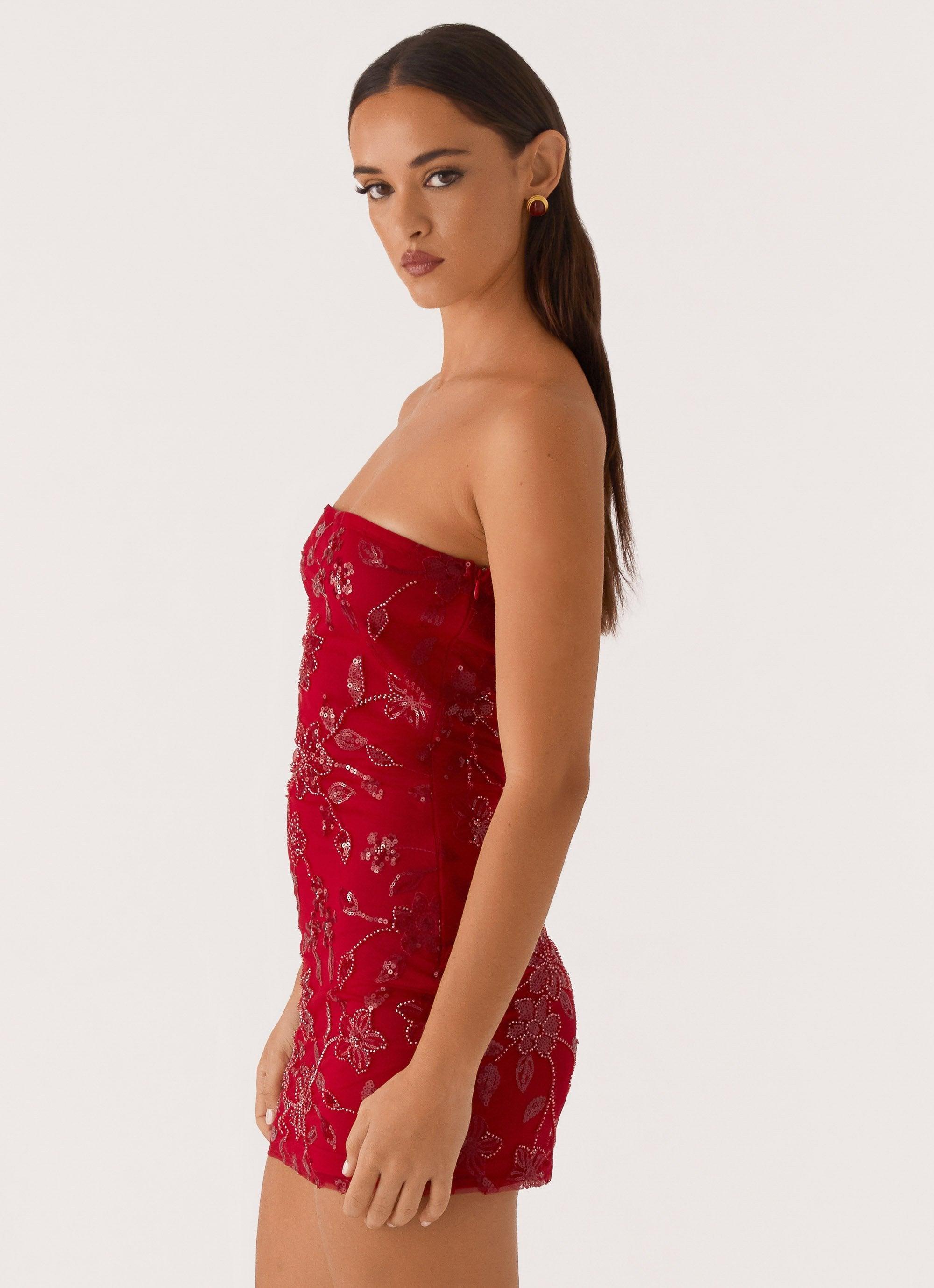 Moorey Beaded Mini Dress - Red Product Image