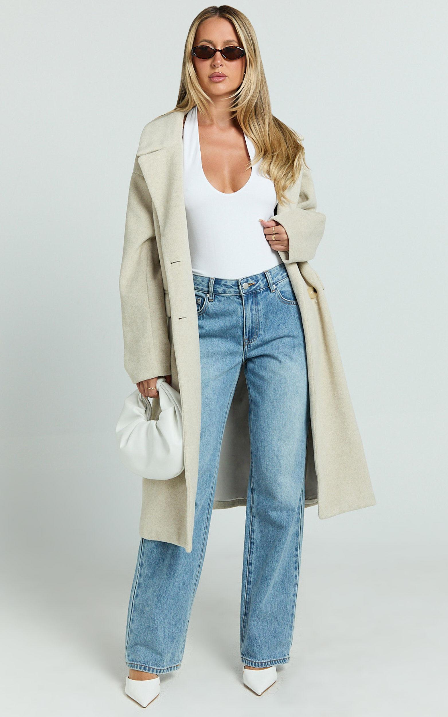 Libee Coat - Double Breasted Longline Coat in Oatmeal Product Image