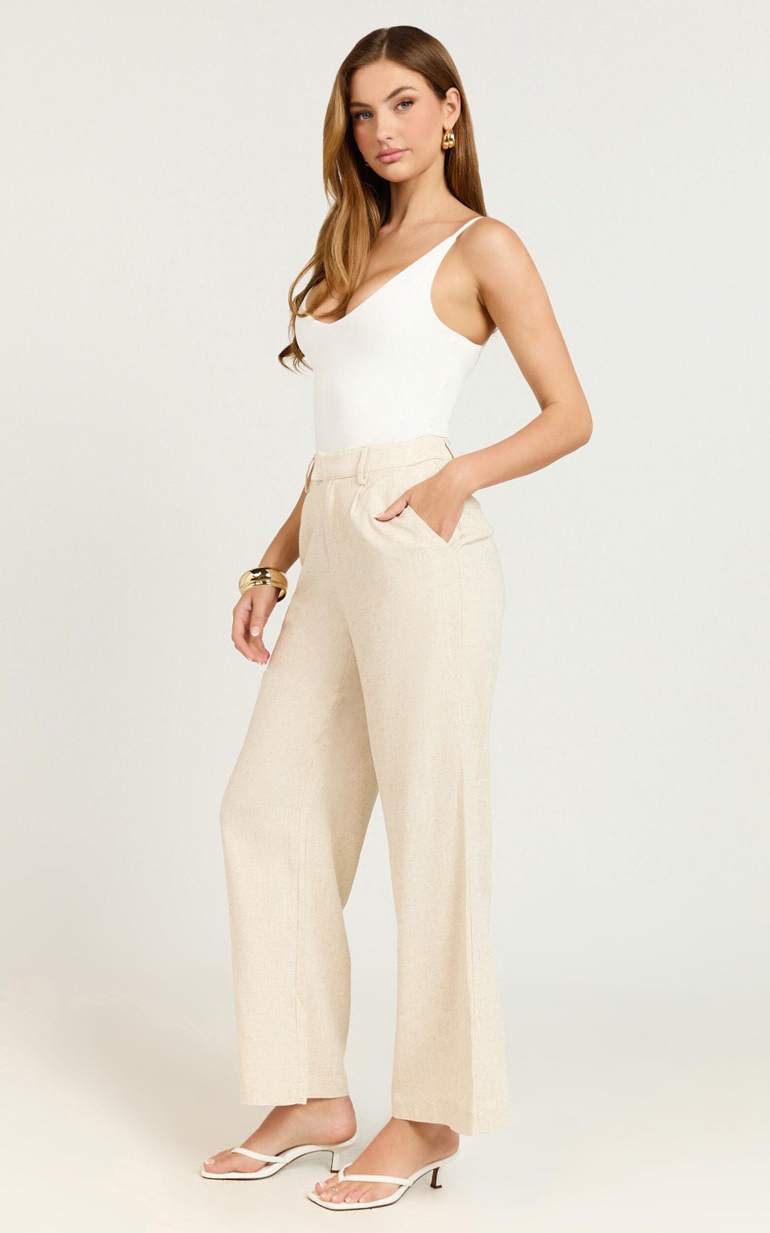 Nate Pants - Mid Waist Tailored Linen Pants in Natural Product Image