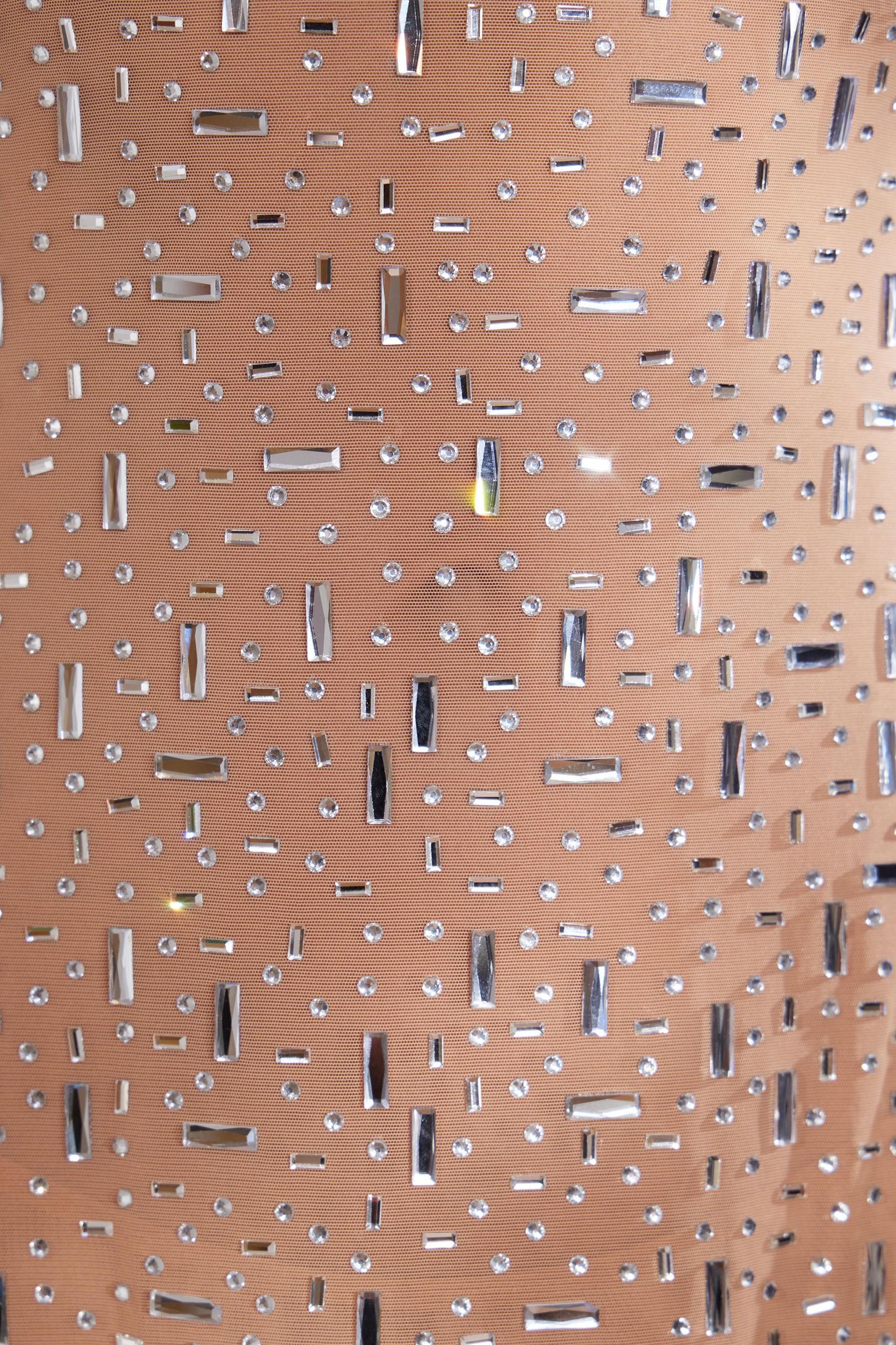 Sheer Embellished Scoop Neck Mini Dress in Almond Product Image