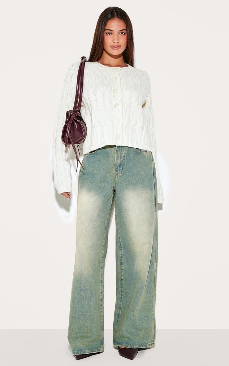 Cream Cable Knit Button Up Cardigan Product Image