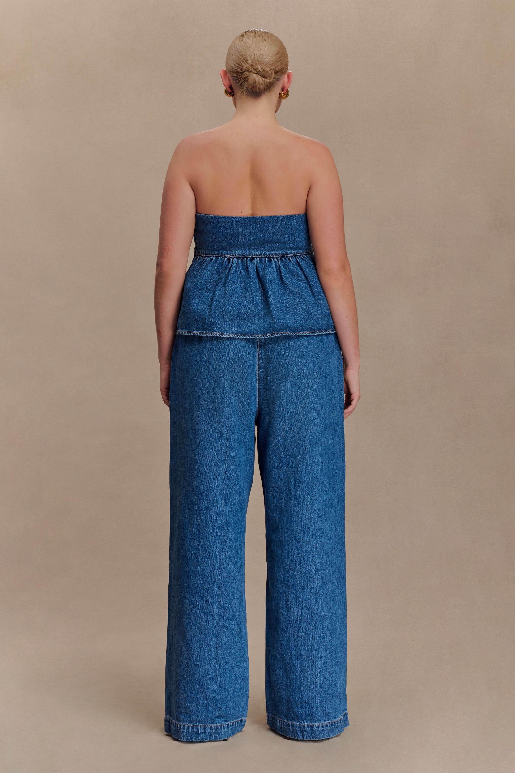 Pauline Strapless Denim Top - 90'S Blue Product Image