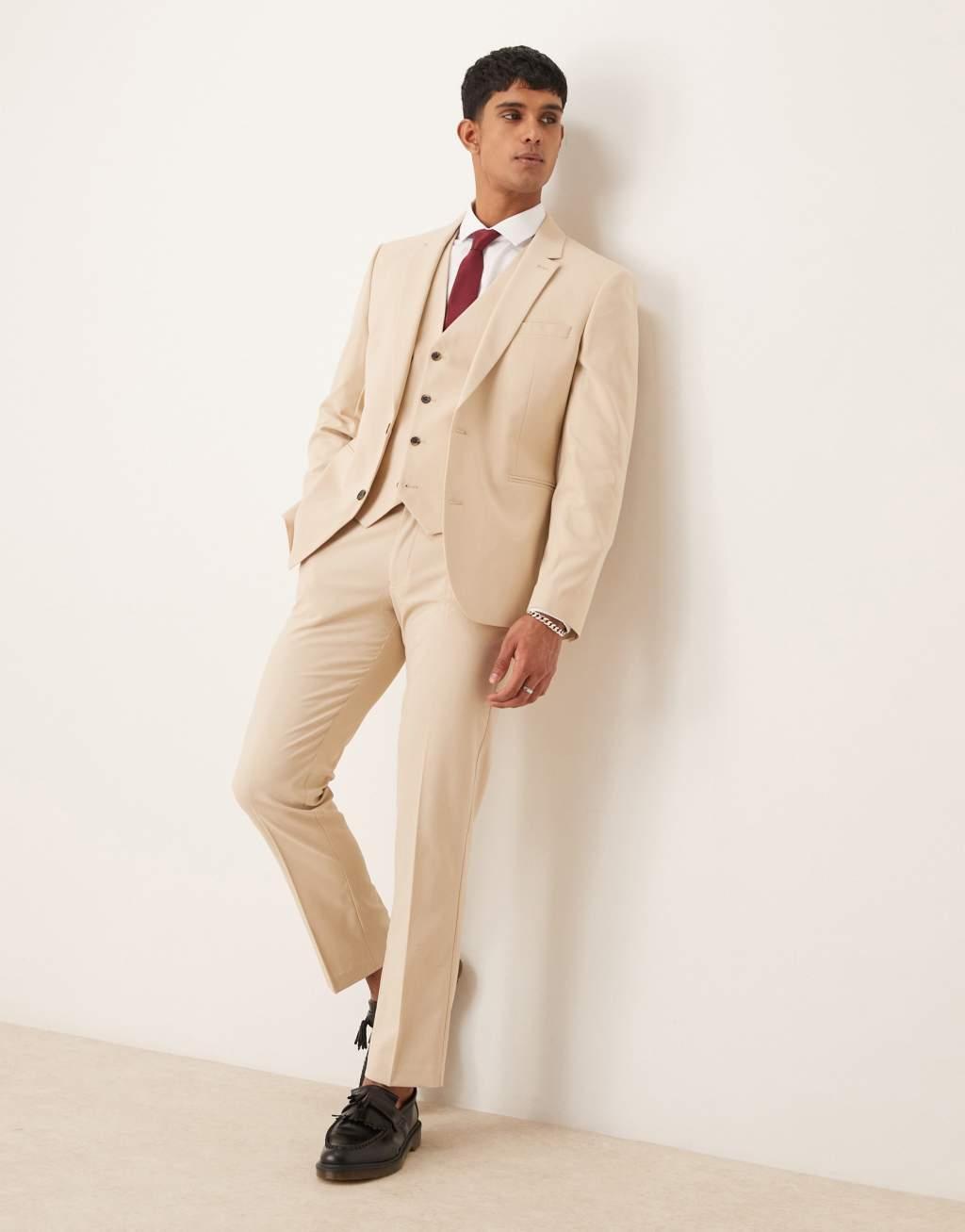 ASOS DESIGN slim suit jacket in stone Product Image