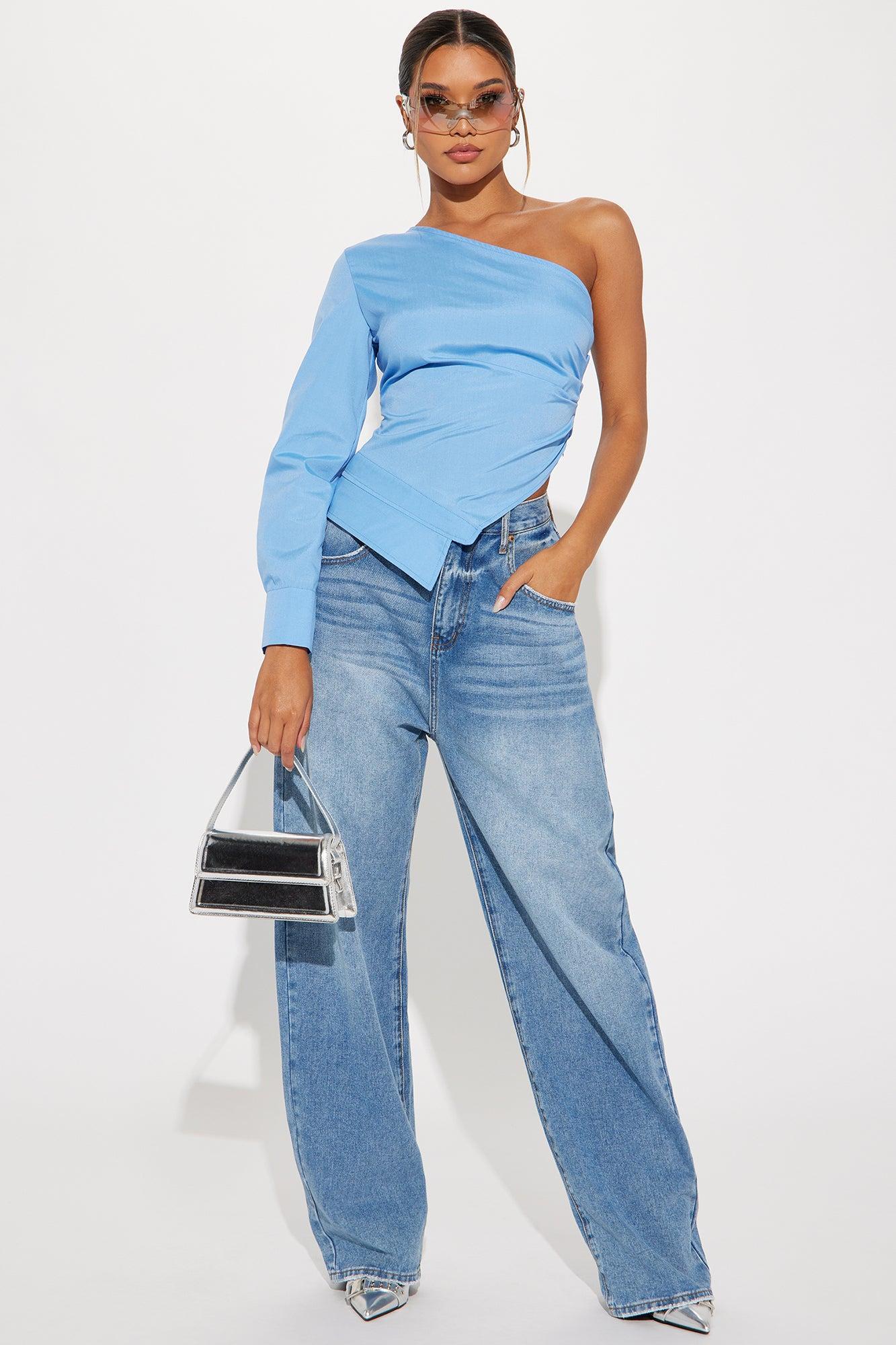 Not Your Average Asymmetrical Blouse Top - Blue Product Image