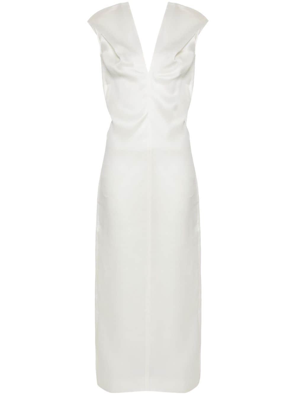 KHAITE Ima Gathered Silk-gazar Midi Dress In Neutrals Product Image