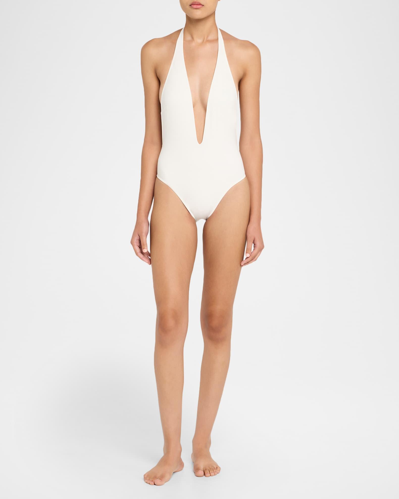 Plunging Halter Jersey One-Piece Swimsuit Product Image