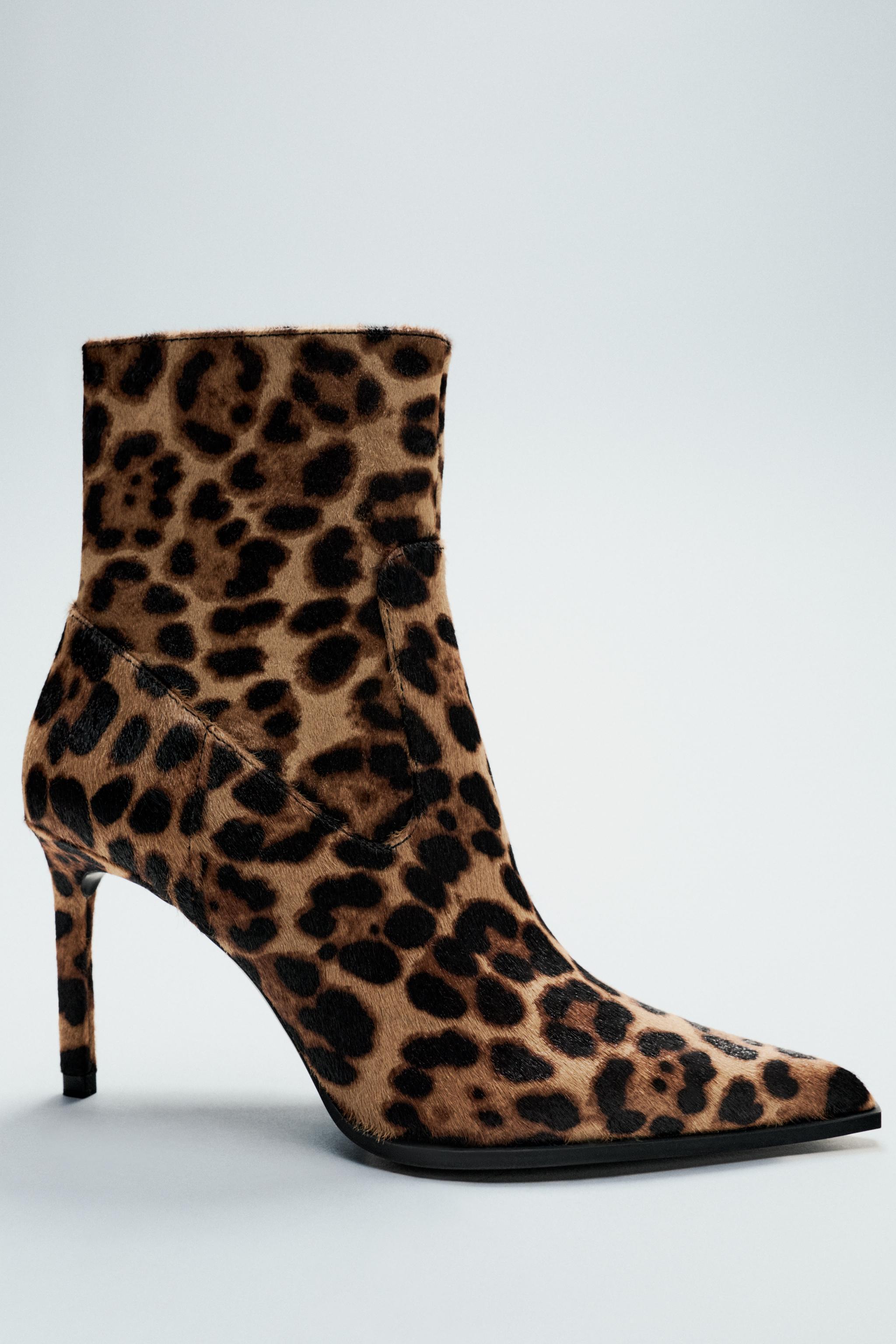 ANIMAL PRINT LEATHER HEELED ANKLE BOOTS Product Image