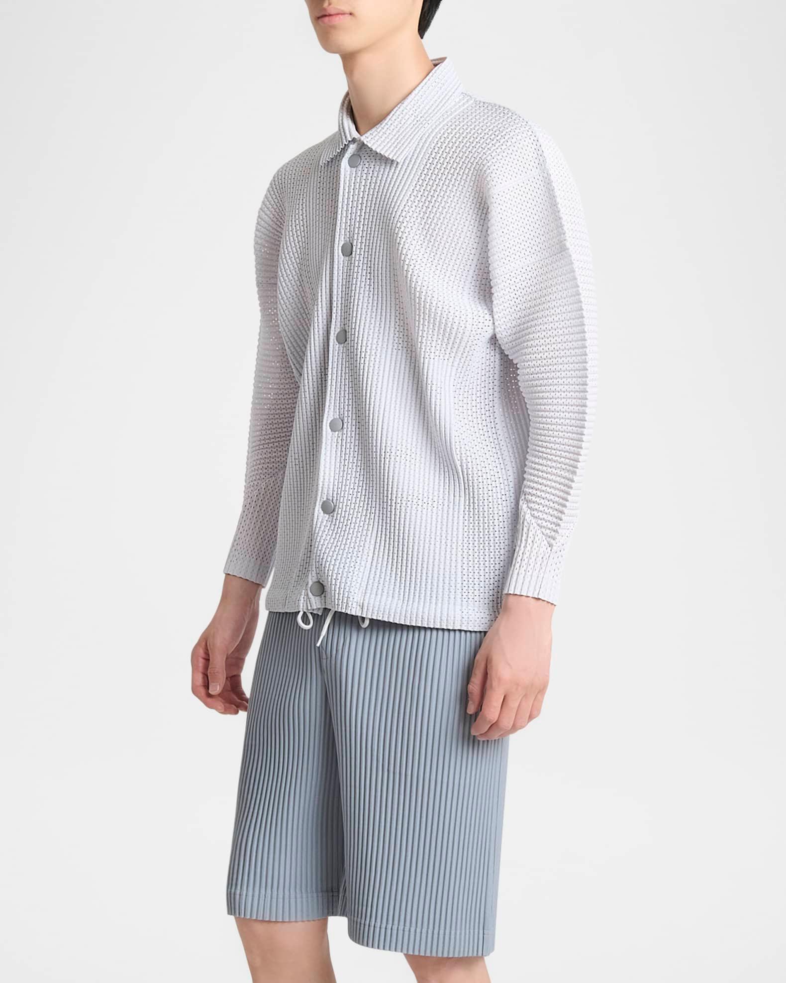 Men's Pleated Mesh Button-Down Shirt Product Image