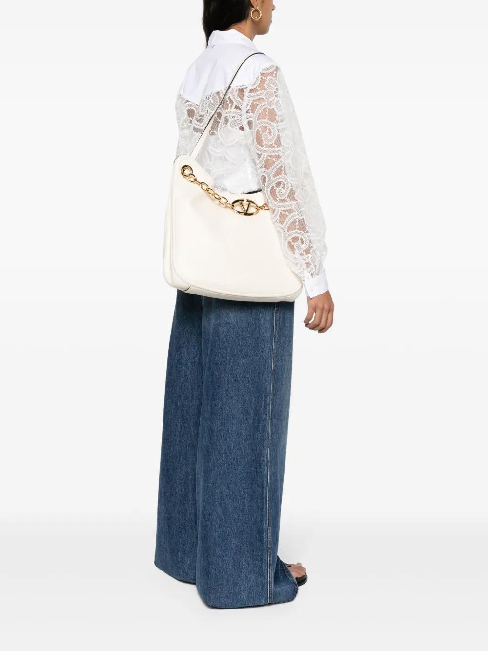 VALENTINO GARAVANI Vlogo Moon Leather Tote Bag In White Product Image