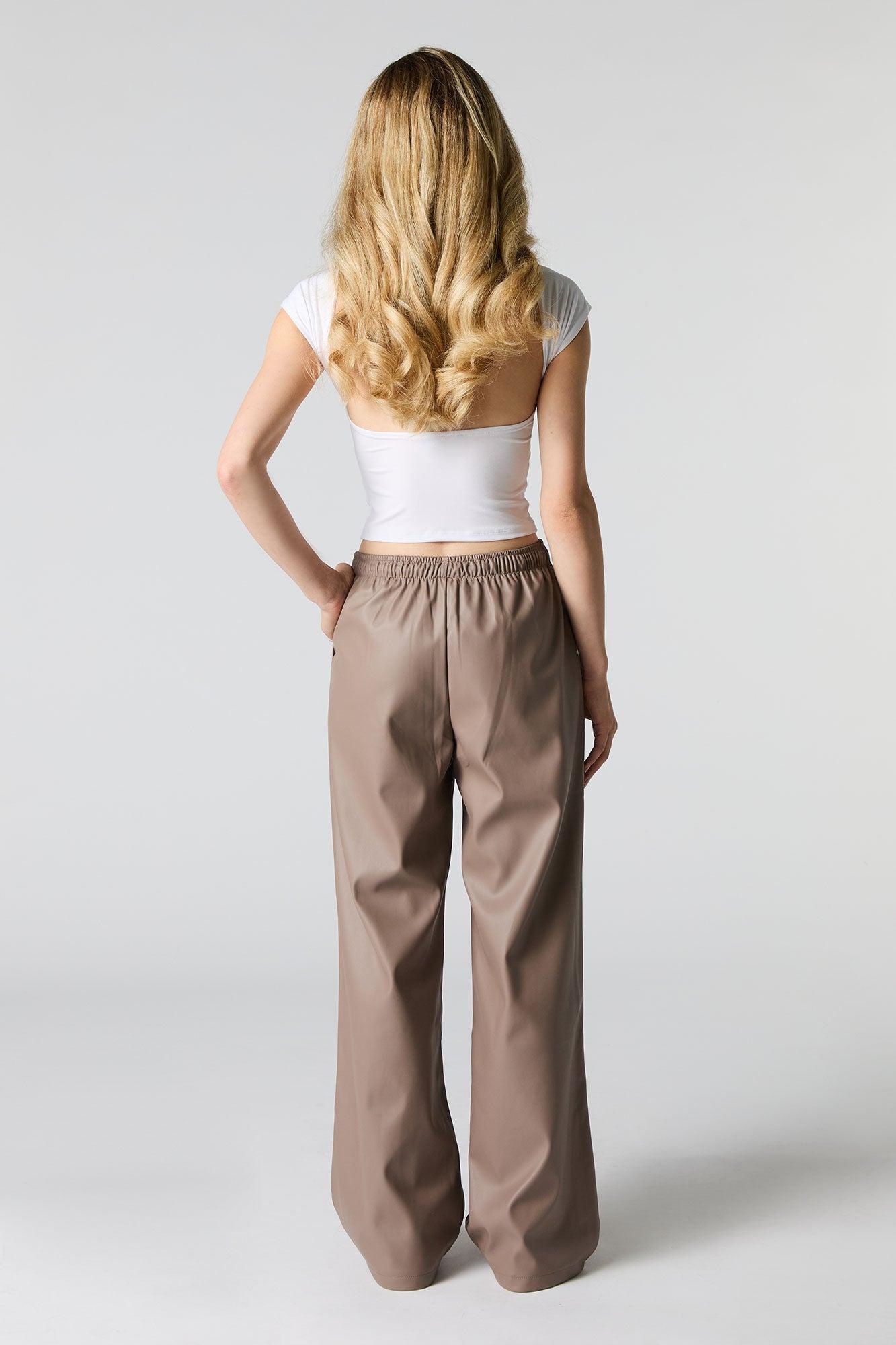 Faux Leather Drawstring Wide Leg Pant Female Product Image