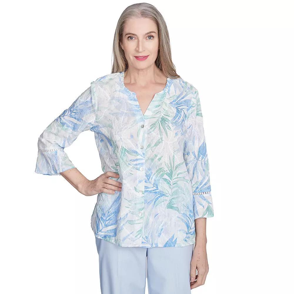 Women's Alfred Dunner Tropical Embroidered Button-Front Top, Size: Medium, Blue Team Product Image