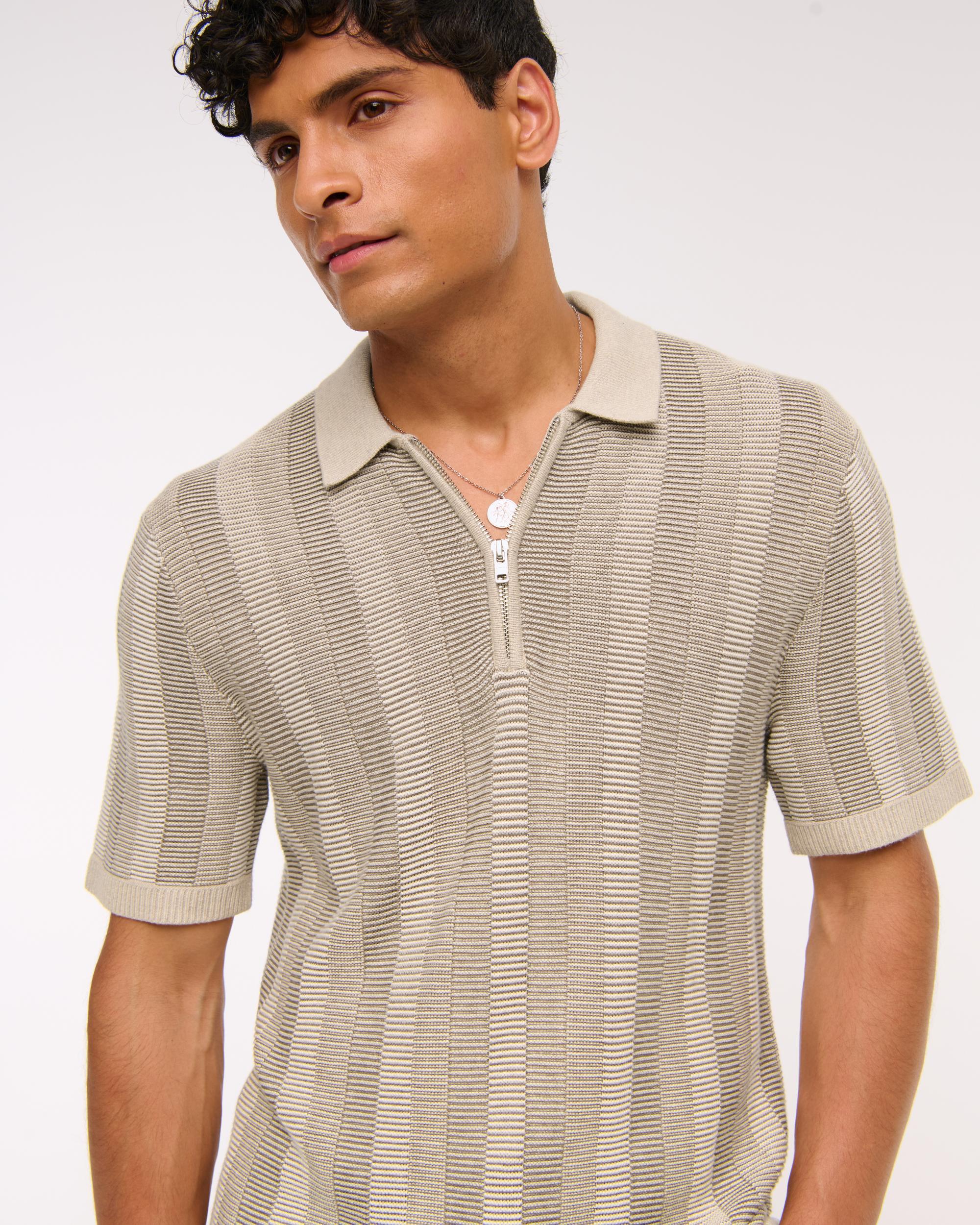 Contrast Textural Zip Sweater Polo Product Image