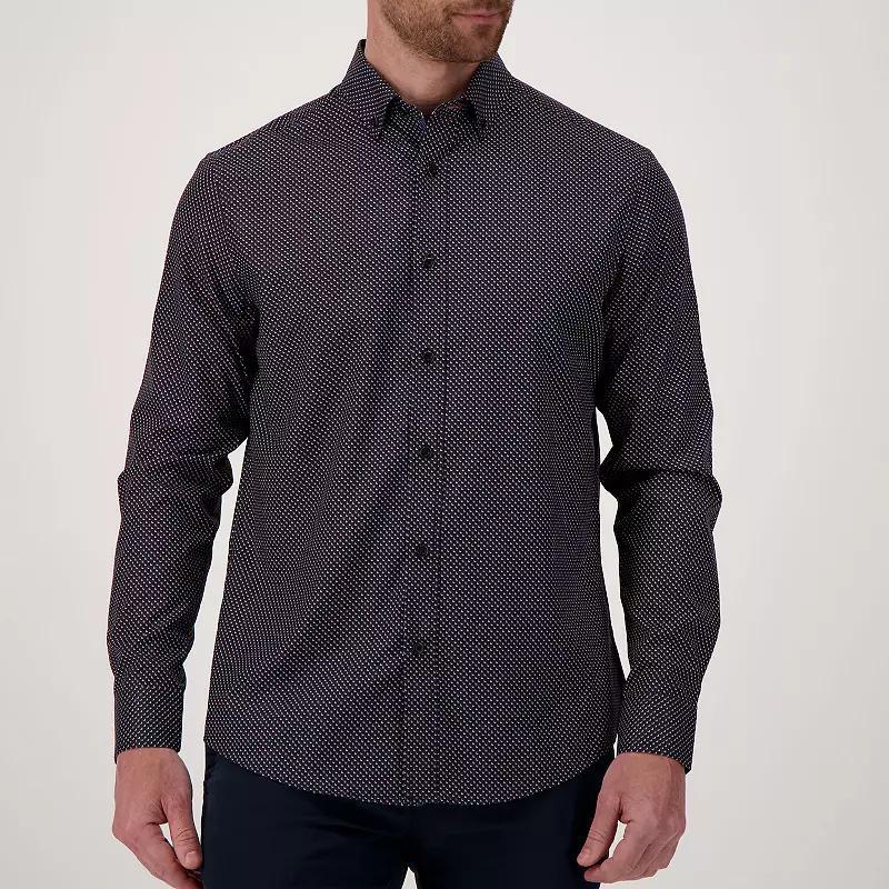 Men's Report Collection Short Sleeve Stretch Tropical Print Woven Button-Down Shirt, Size: Medium, Black Product Image
