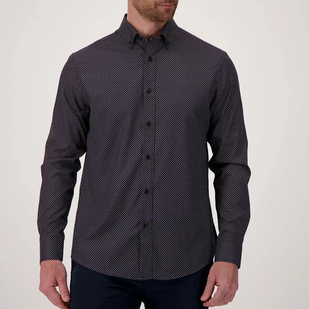 Men's Report Collection Short Sleeve Stretch Tropical Print Woven Button-Down Shirt, Size: Medium, Black Product Image