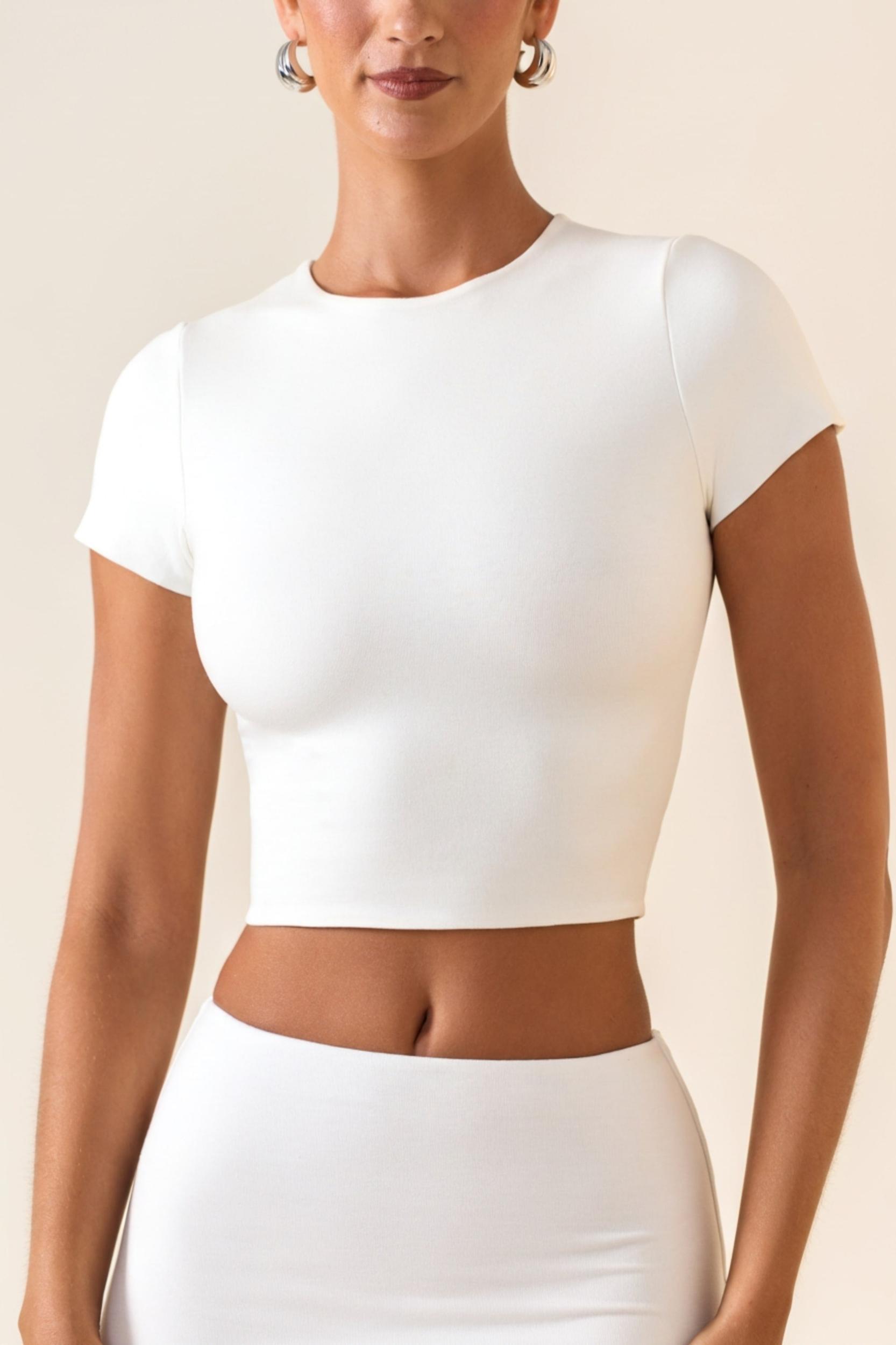 Cap Sleeve Crop Top in White Product Image