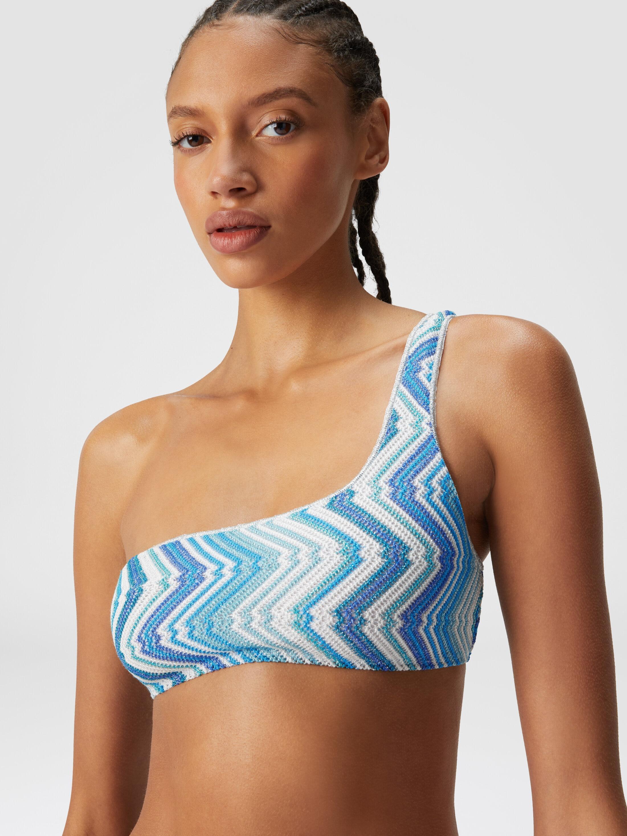 One-shoulder viscose blend chevron bikini with lurex Product Image