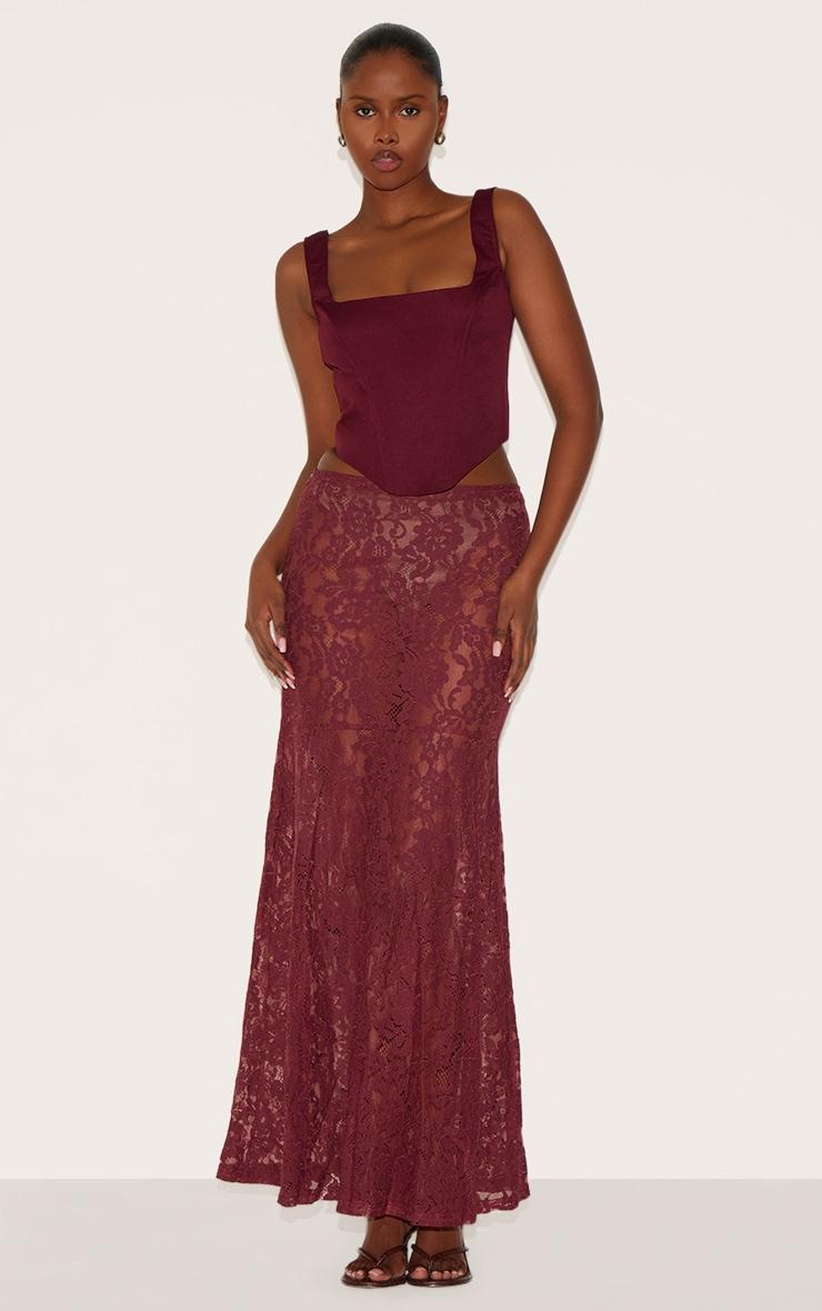 Plum Floral Lace Sheer Maxi Skirt Product Image