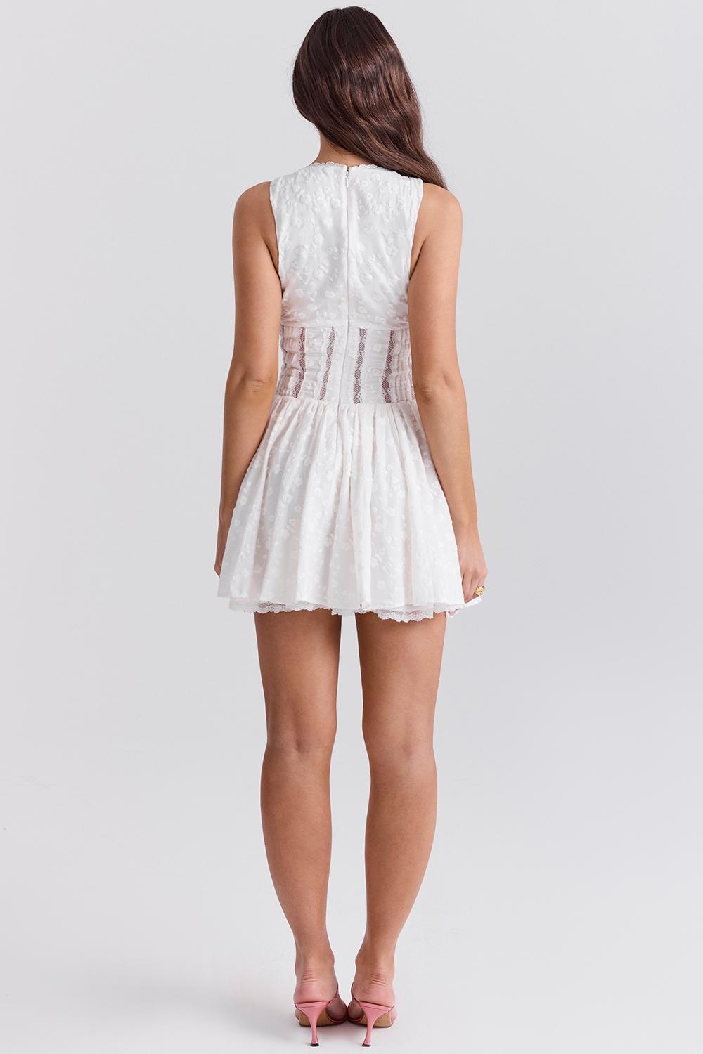 Sarita White Cotton Broderie Anglais Plunge Mini Dress Product Image