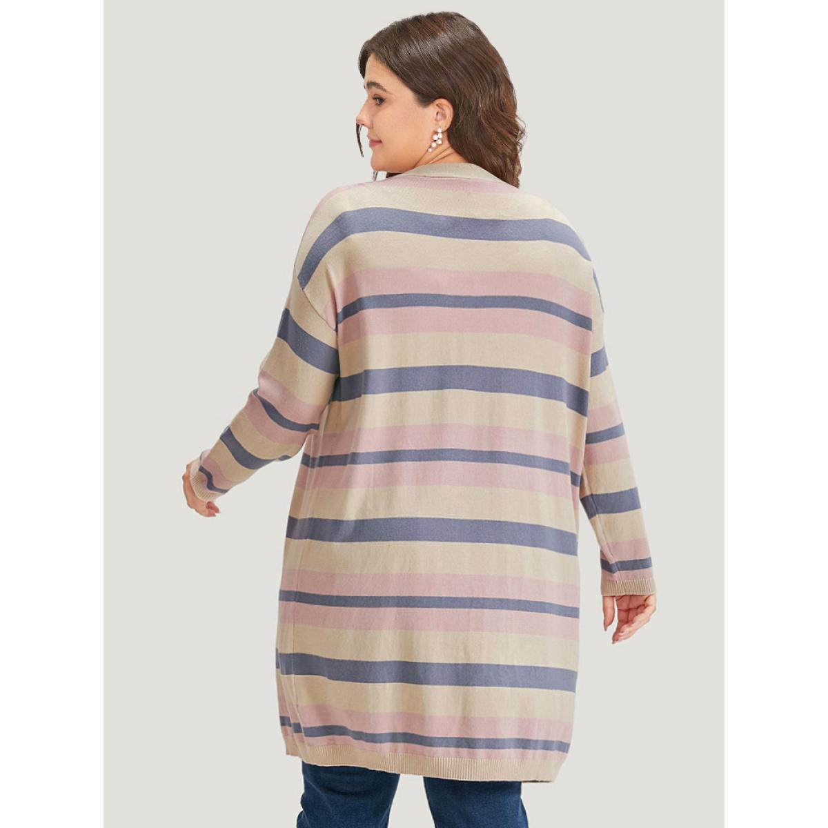 Plus Size Supersoft Essentials Striped Contrast Cardigan Multicolor Women Casual Loose Long Sleeve Dailywear Cardigans BloomChic 14-16/1X Product Image