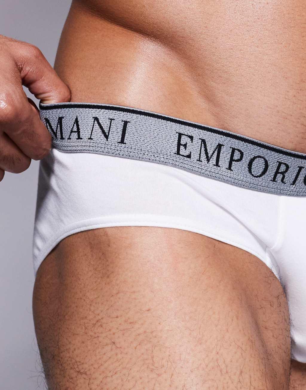 Emporio Armani bodywear 2 pack brief with logo waistband in black and white Product Image