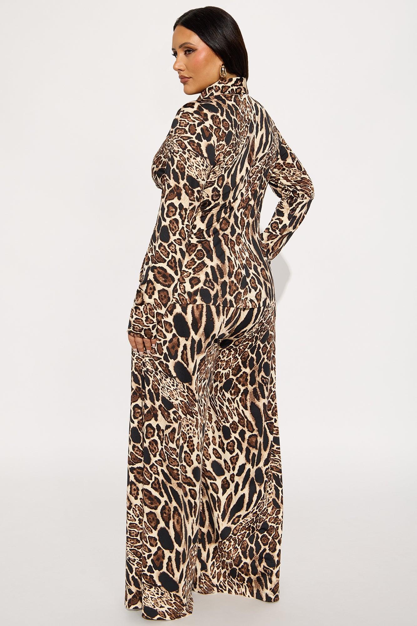 Debbie Leopard Print Pant Set - Brown Combo Female Product Image