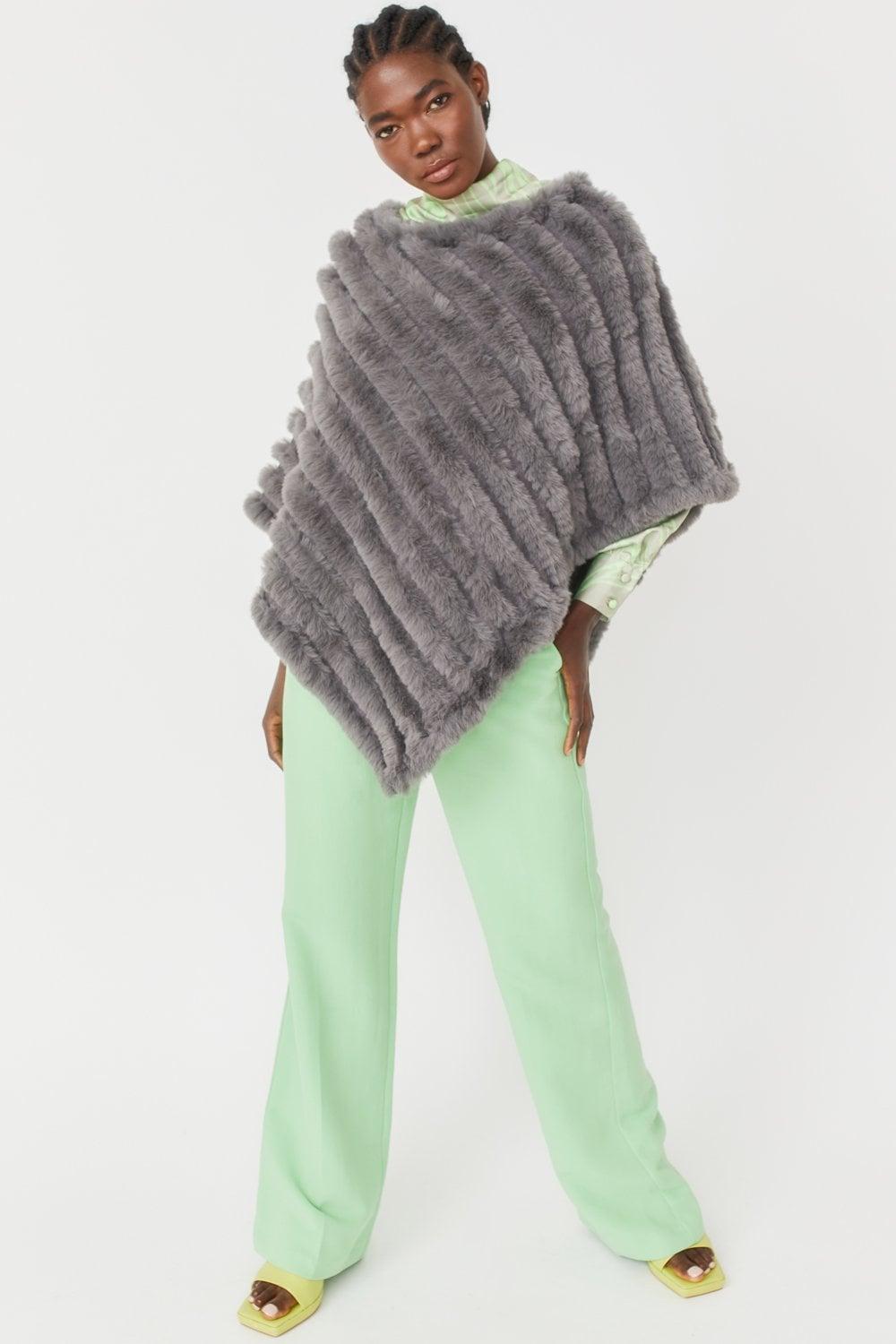 Grey Faux Fur Poncho Product Image