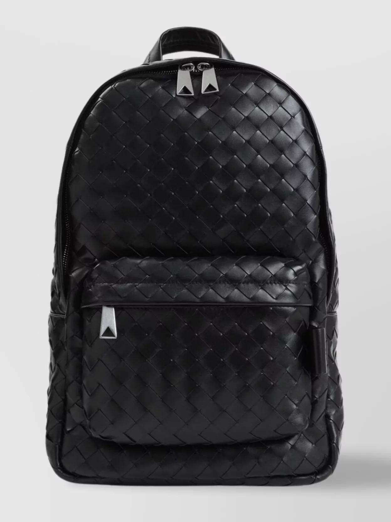 BOTTEGA VENETA Avenue Small Backpack Woven Texture In Black Product Image