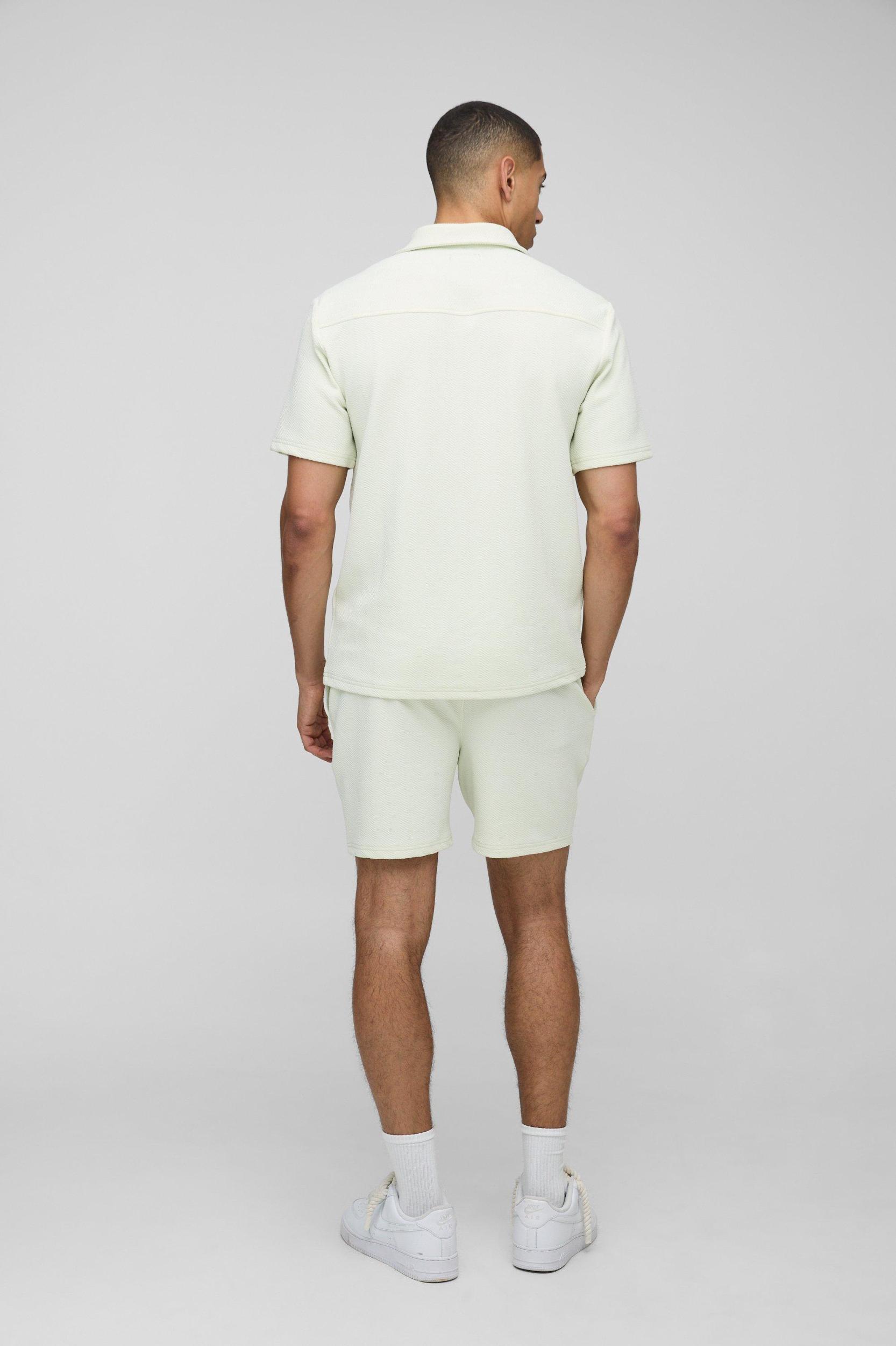 Regular Fit Jersey Herringbone Shirt And Short Set | boohooMAN USA Product Image