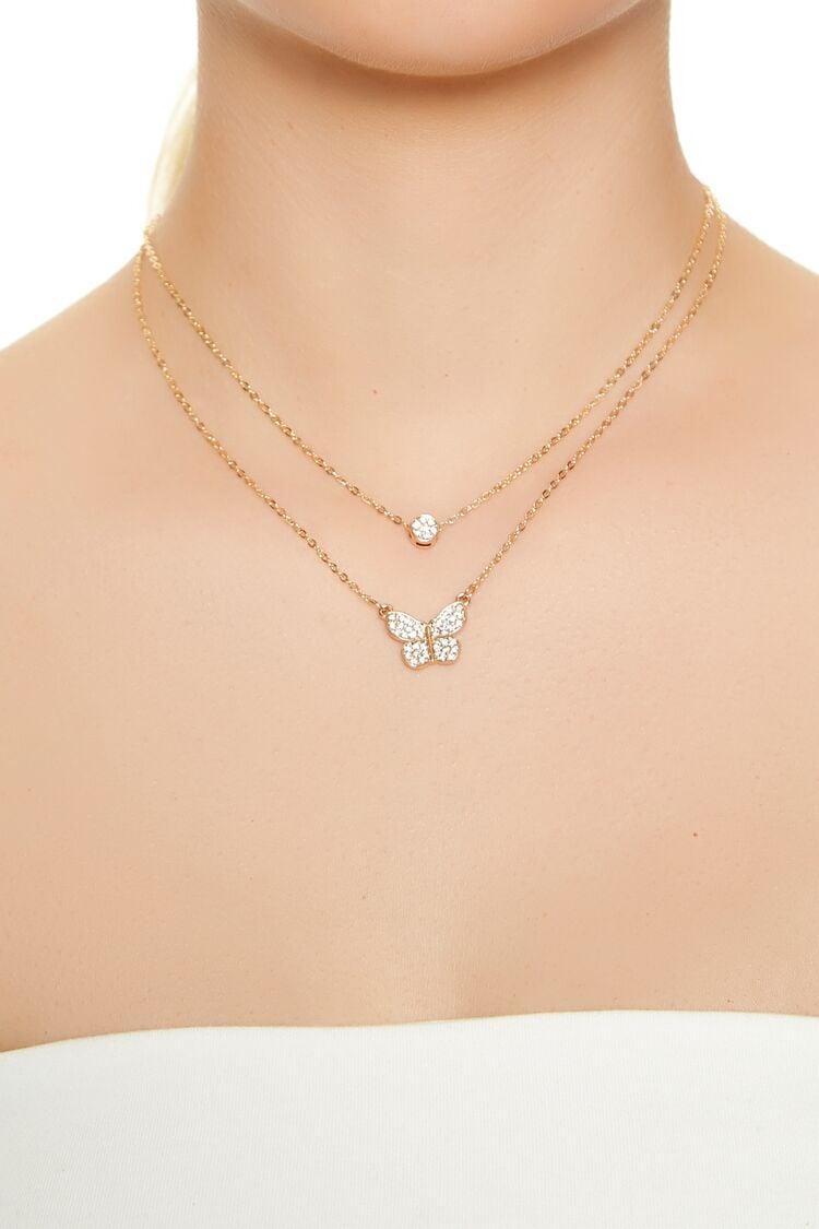 Layered Rhinestone Butterfly Necklace | Forever 21 Product Image