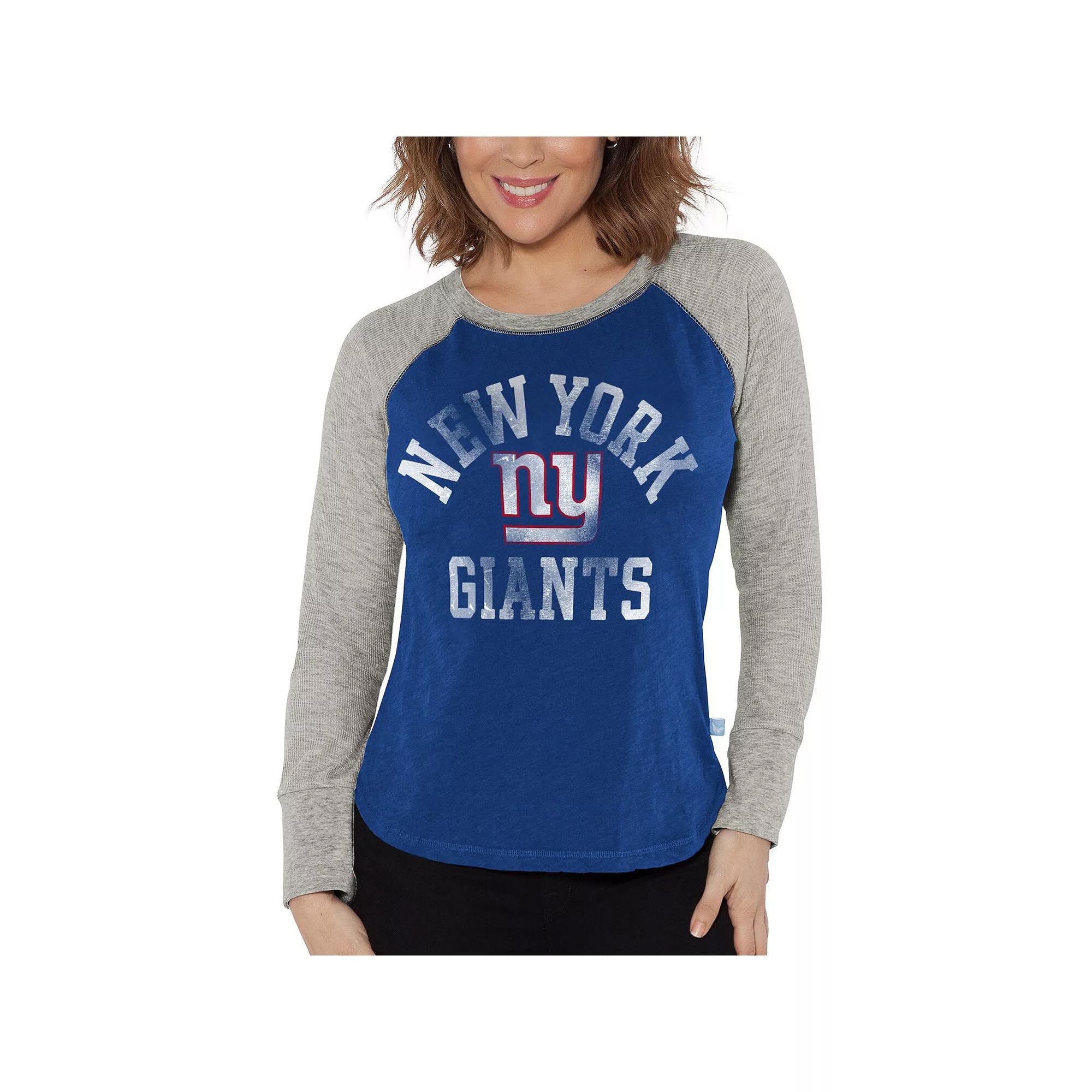 Women's G-III 4Her by Carl Banks Royal/Heather Gray New York Giants Waffle Knit Raglan Long Sleeve T-Shirt, Size: Small, Blue Product Image
