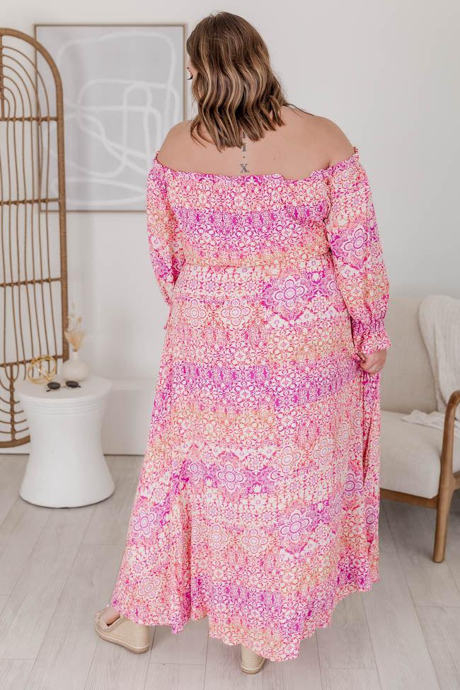 Dynamic Love Pink Printed Off The Shoulder Maxi Dress FINAL SALE Product Image