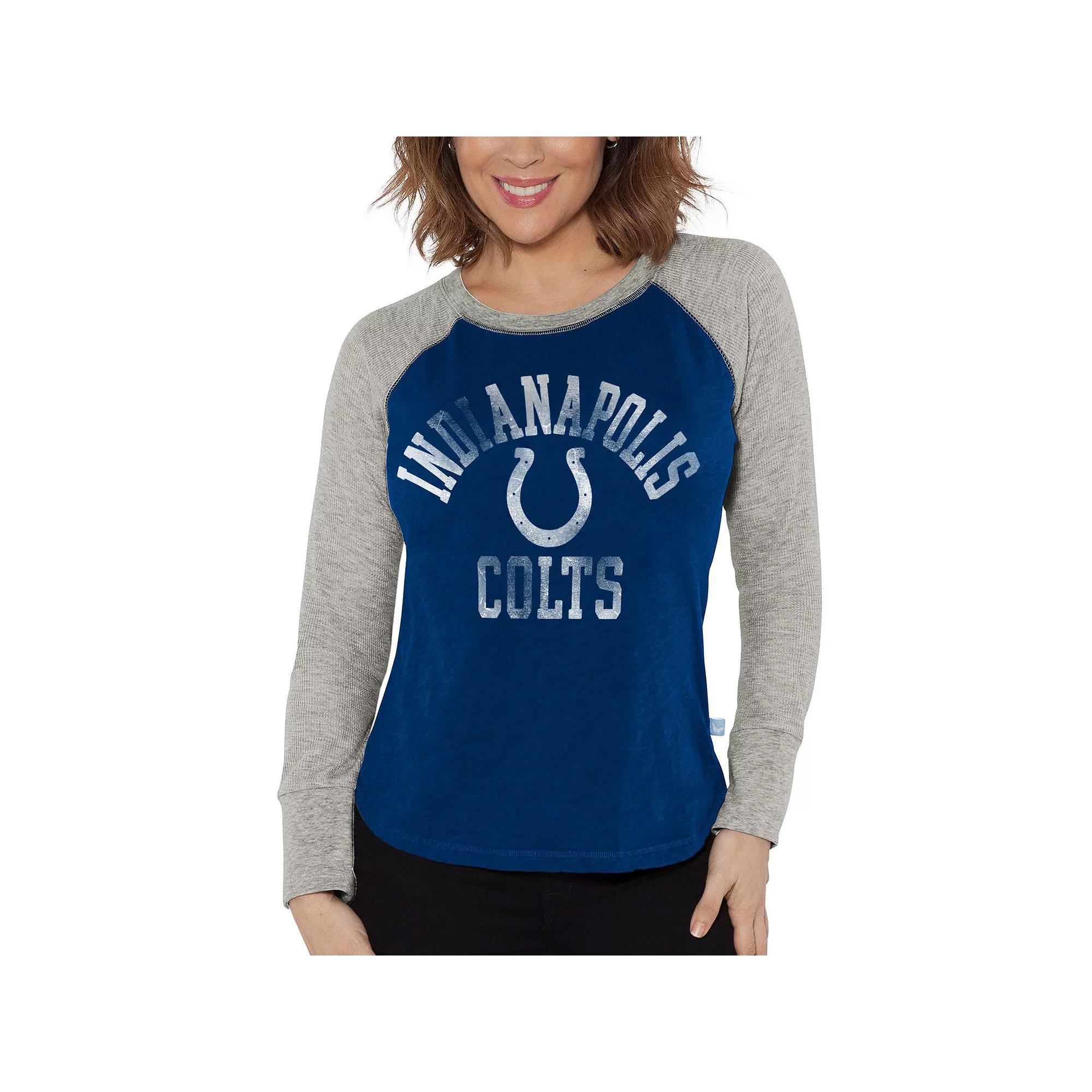 Women's G-III 4Her by Carl Banks Royal/Heather Gray Indianapolis Colts Waffle Knit Raglan Long Sleeve T-Shirt,  Product Image