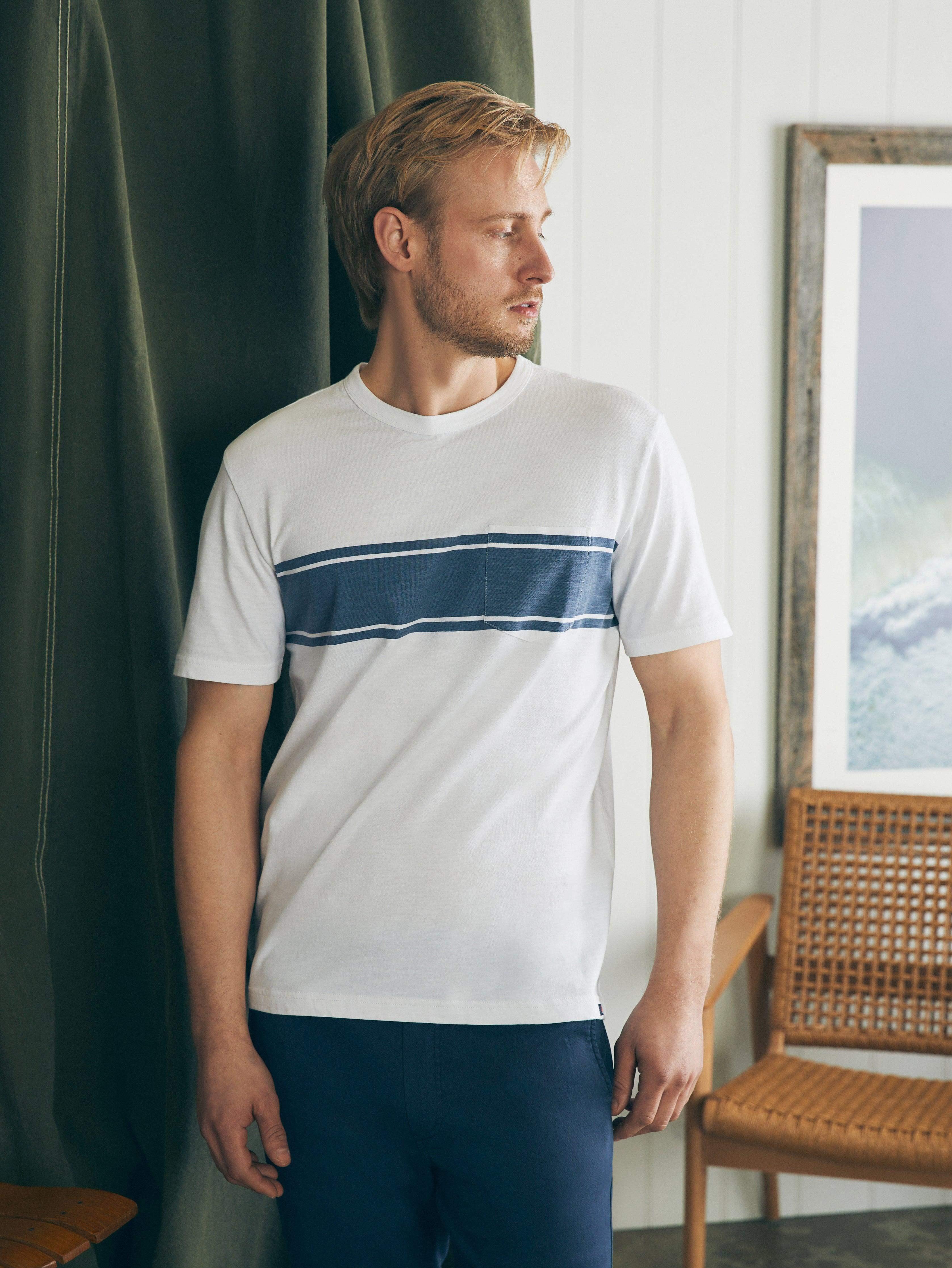 Surf Stripe Sunwashed Tee (Tall) - White Product Image