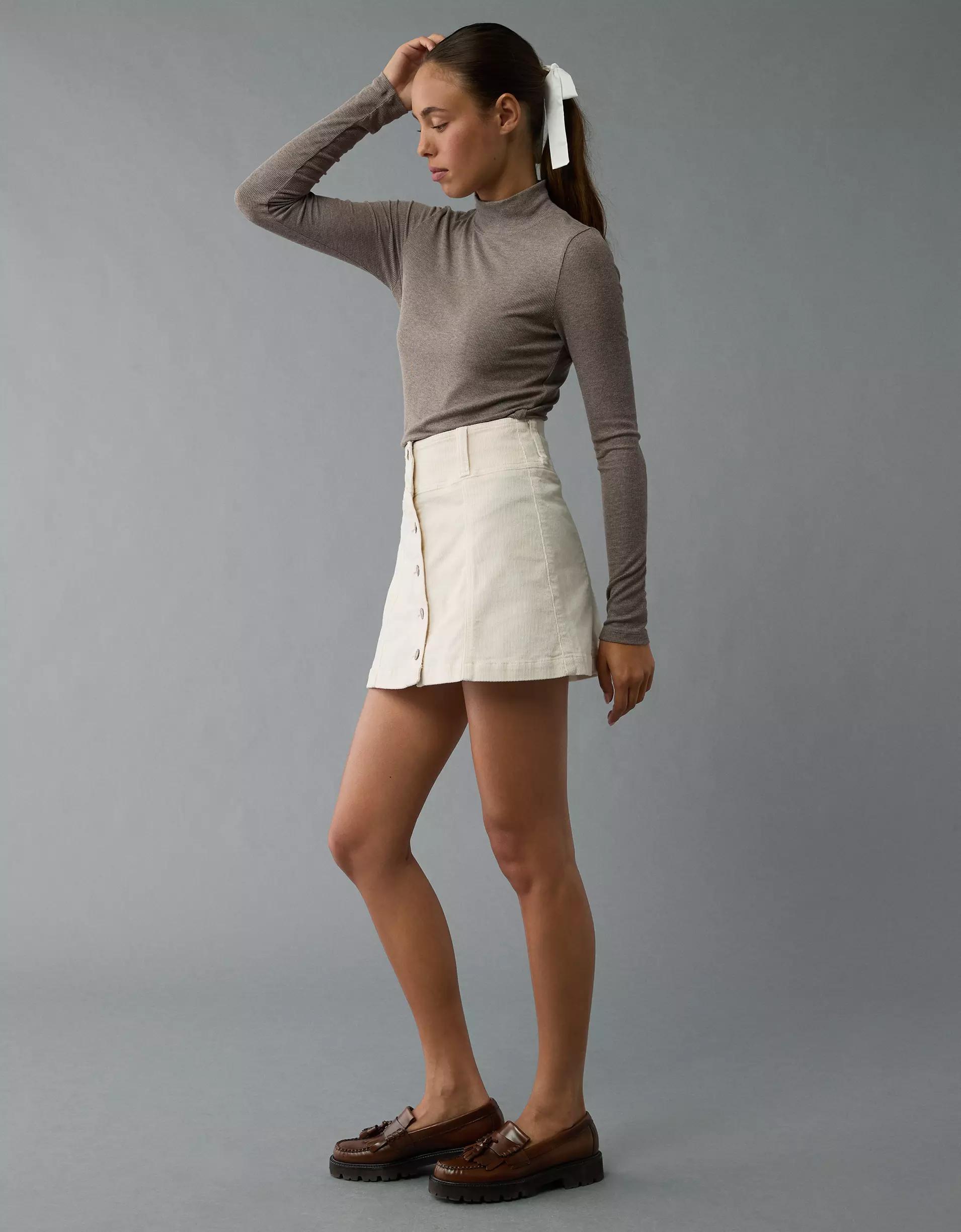 AE High-Waisted A-Line Corduroy Mini Skirt Product Image