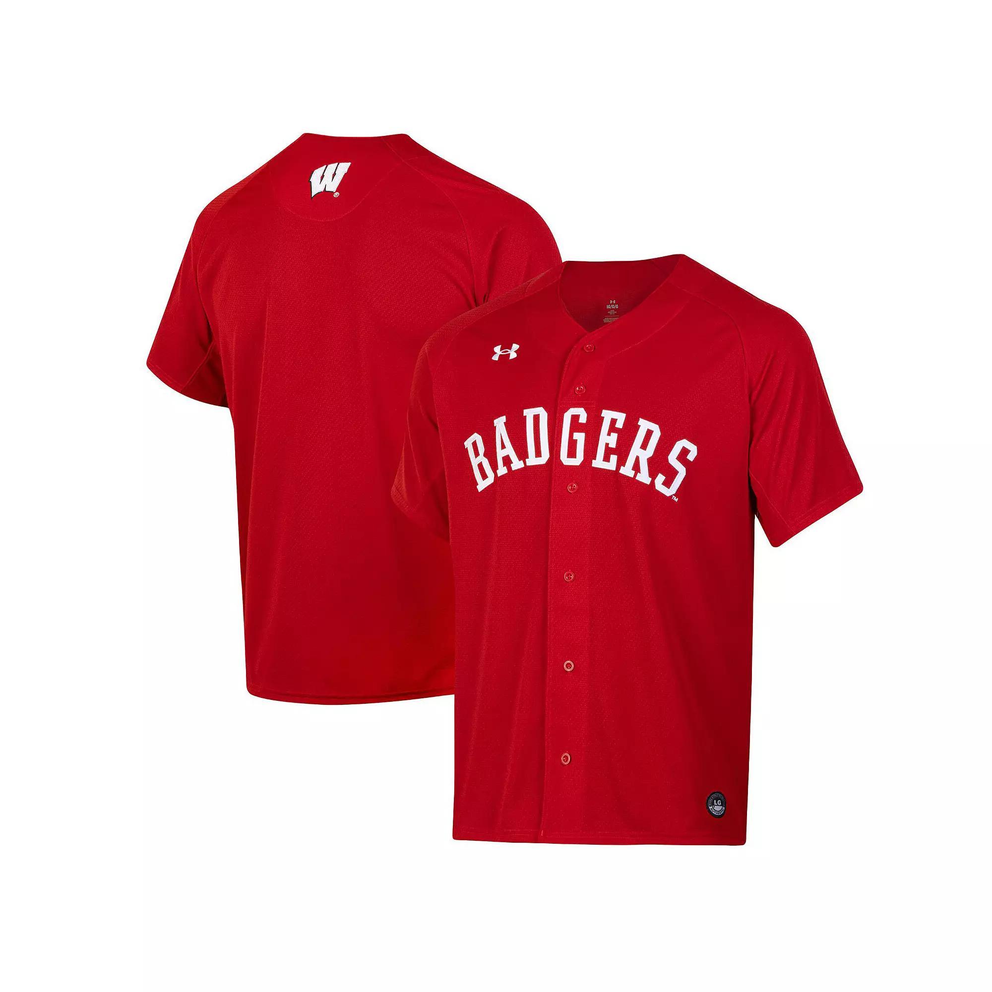 Men's Under Armour Red Wisconsin Badgers Replica Full-Button Baseball Jersey,  Product Image
