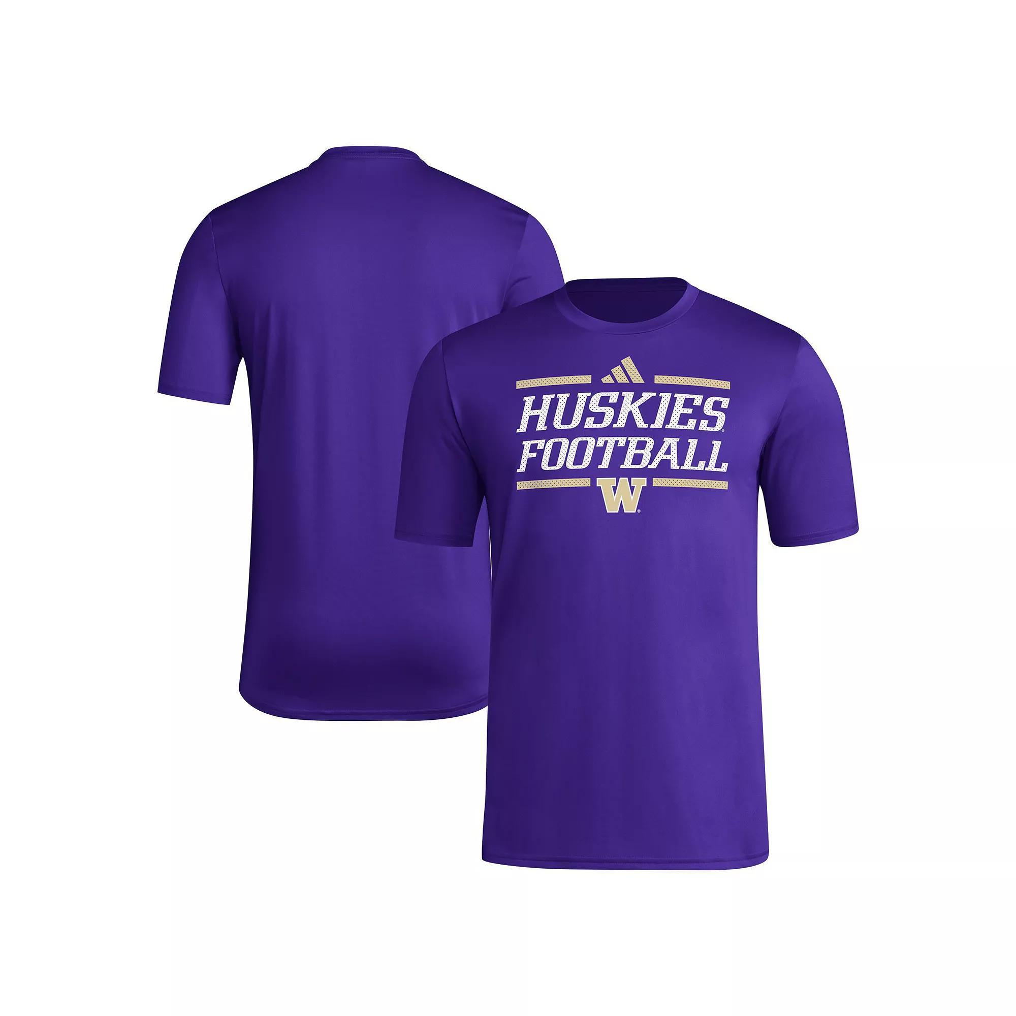Men's adidas Purple Washington Huskies Locker Football Pre-Game AEROREADY T-Shirt, Size: Medium Product Image