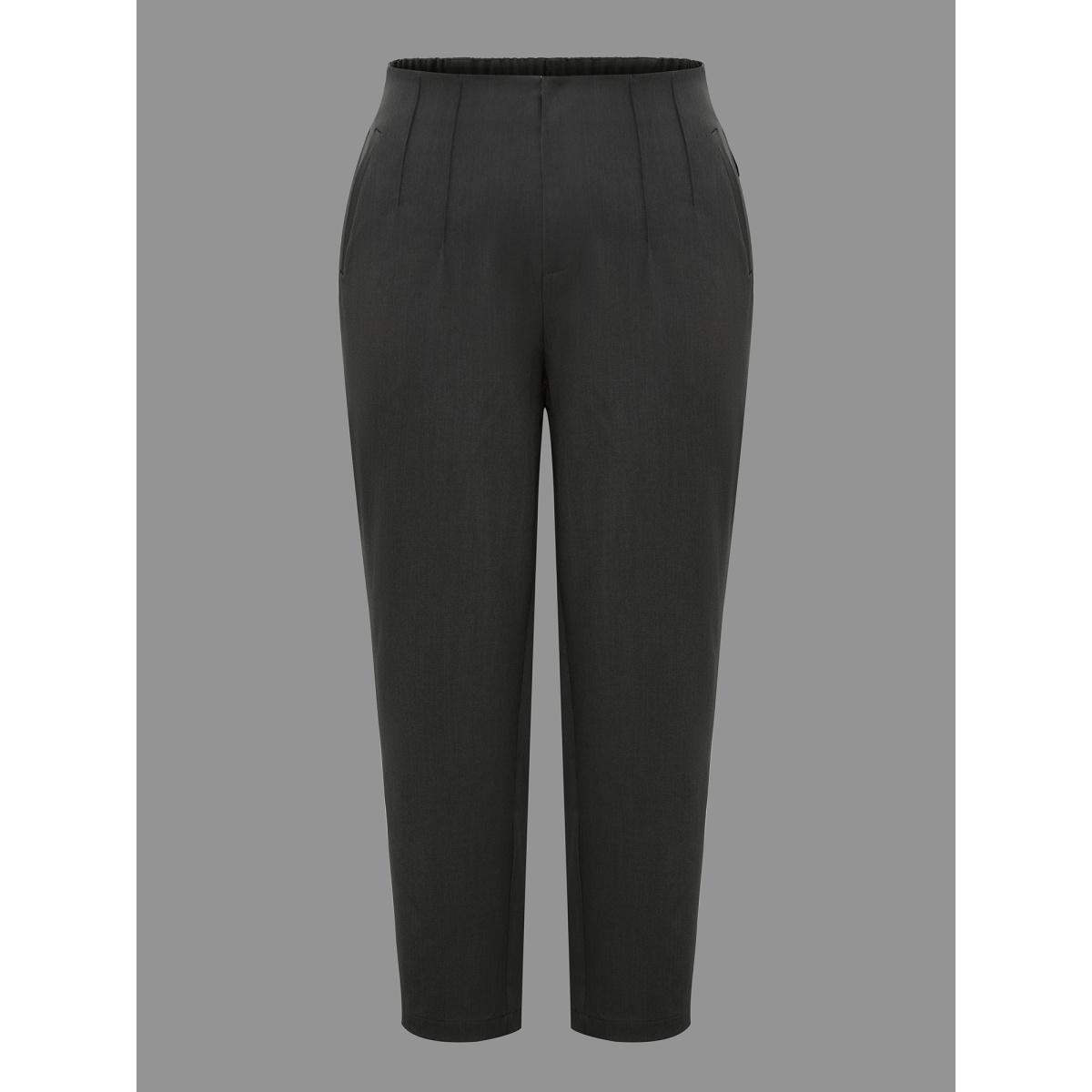 Plus Size Pleated Mid-Rise Straight Leg Pants Women DimGray At the Office Straight Leg Mid Rise Office Pants BloomChic 12/L Product Image