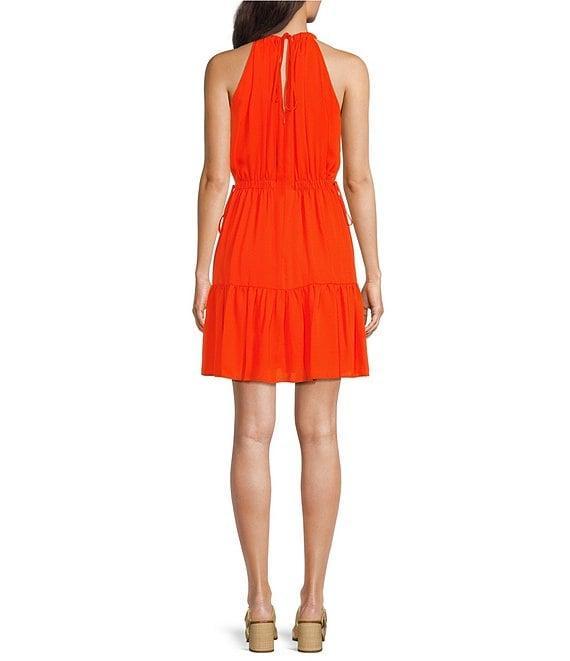 Alex Marie Posey Sleeveless Halter Neck Dobby A-Line Dress Product Image