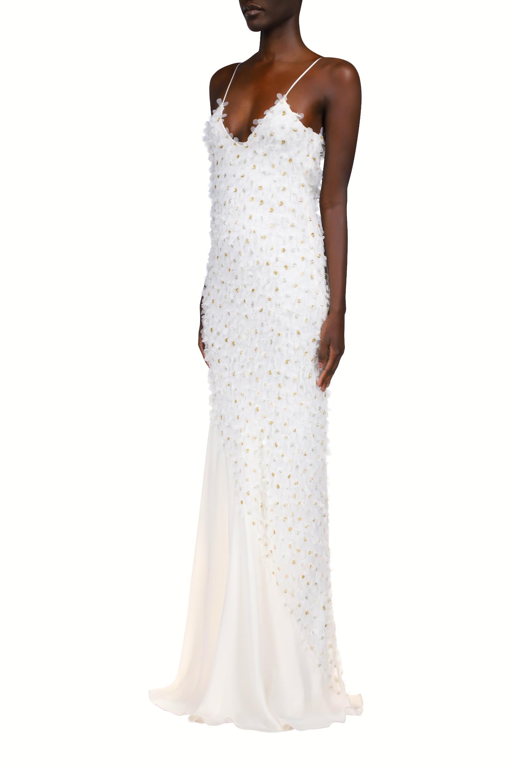 Embroidered Bias Slip Gown With Applique Flowers And Georgette Insert Product Image