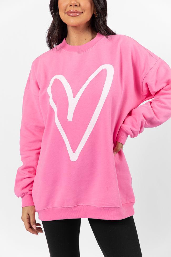 Heart Sketch Pink Oversized Graphic Sweatshirt SALE Product Image