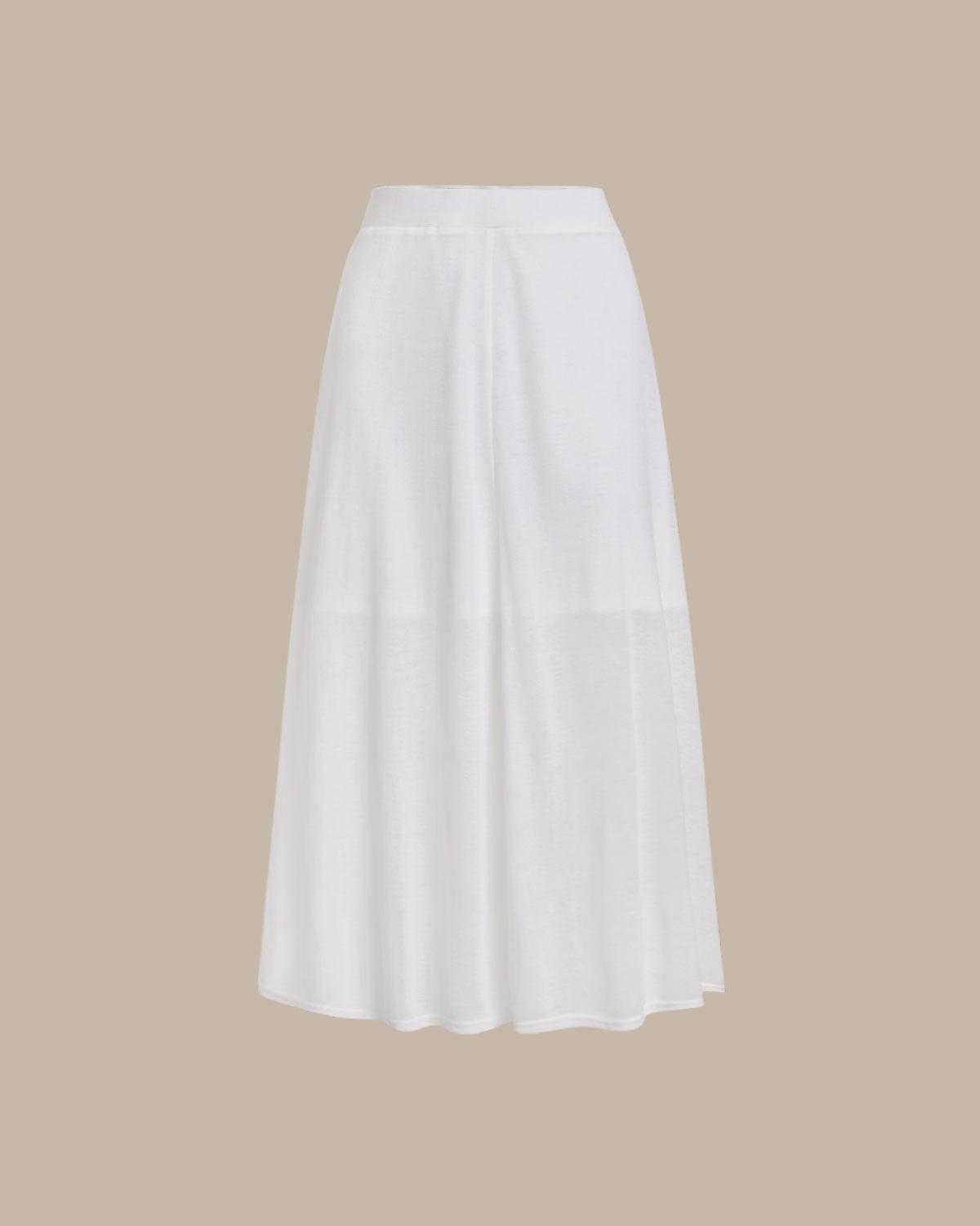 White Elastic Waist Straight Midi Skirt Product Image