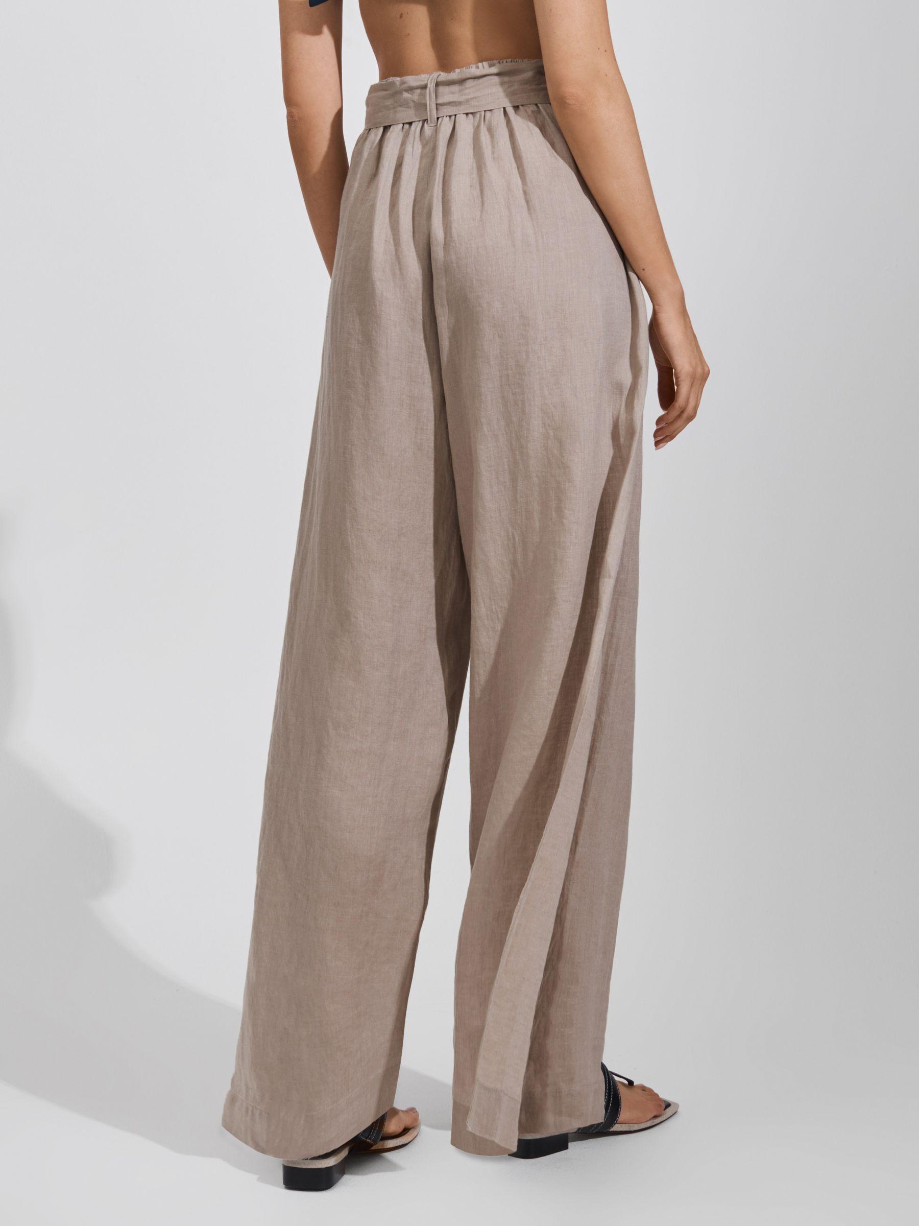 Linen Side Split Trousers in Taupe Product Image