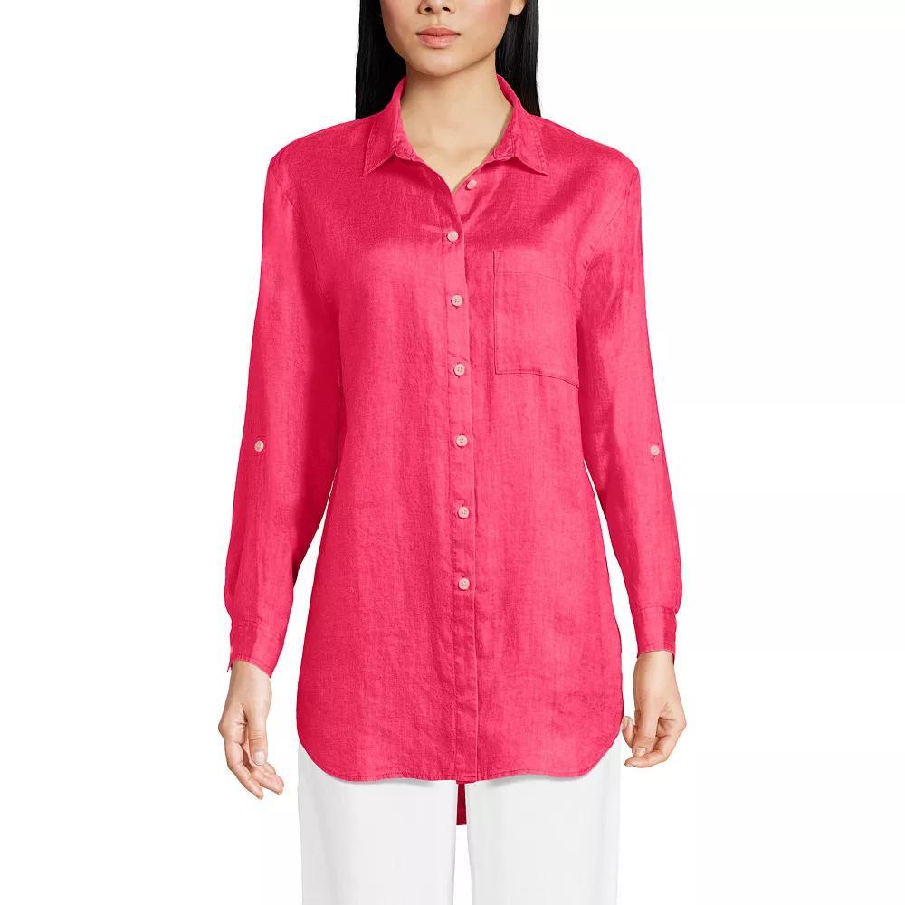 Women's Lands' End Roll Sleeve Relaxed Tunic Top, Size: Large, Rouge Pink Product Image