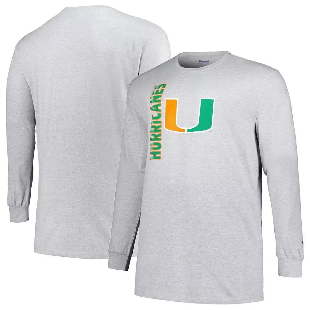 Men's Champion Heather Gray Miami Hurricanes Big & Tall Mascot Long Sleeve T-Shirt,  Product Image