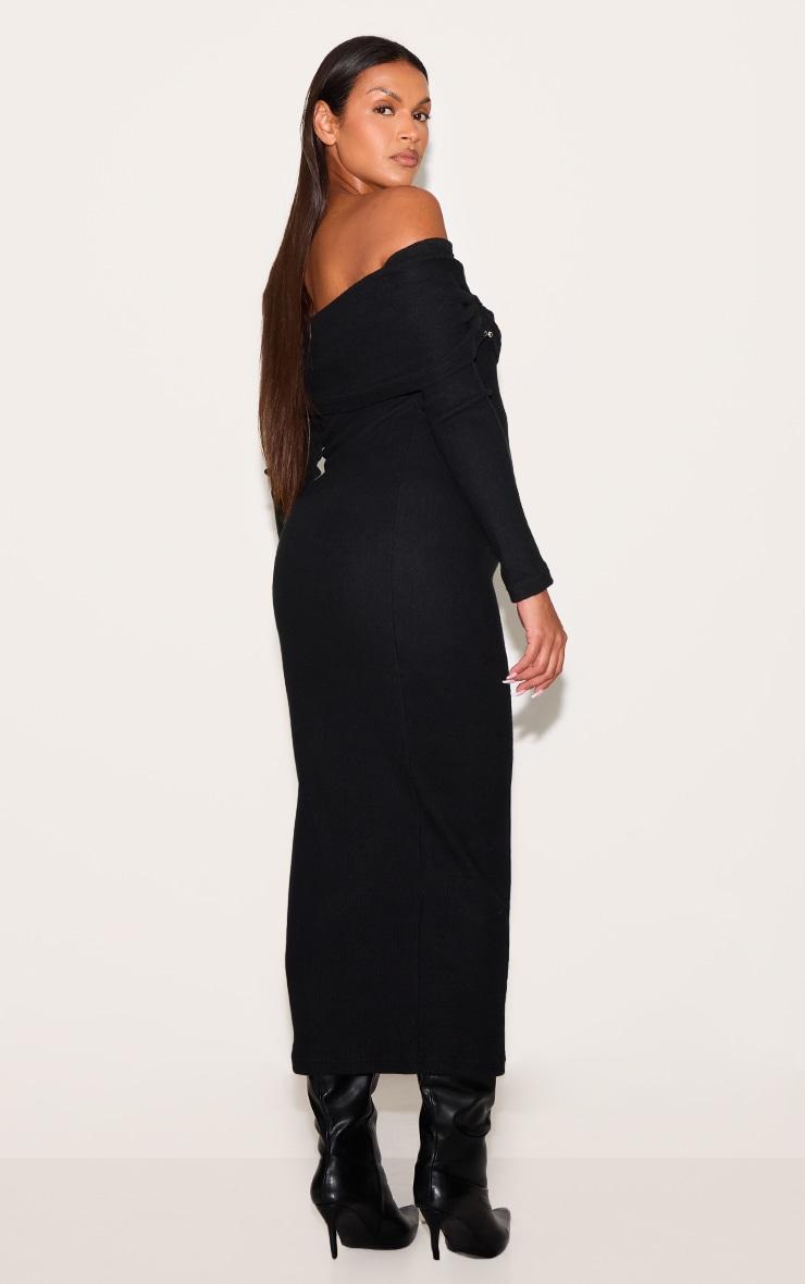 Maternity Black Heavy Brushed Rib Bardot Midaxi Dress Product Image